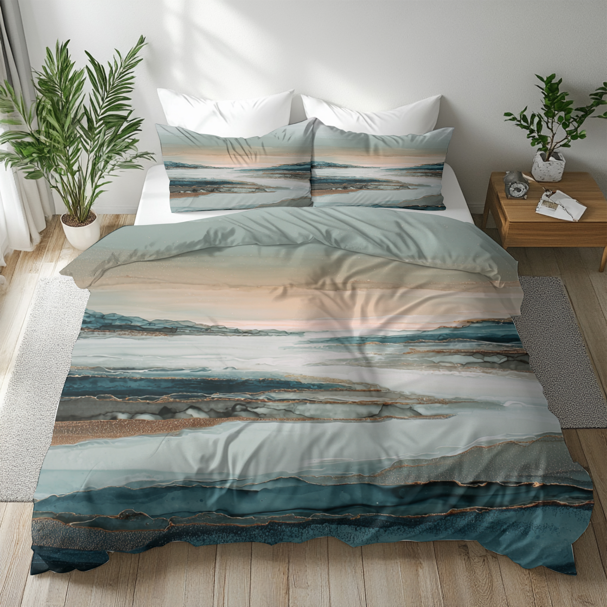 Modern Duvet, Pillow Cover | Blue Beige Bedroom Decor