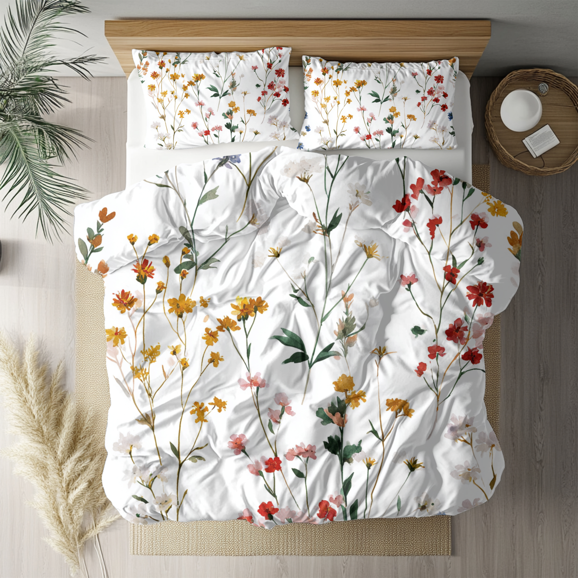 Floral Modern Duvet, Pillow Cover | White Pink Bedroom Decor