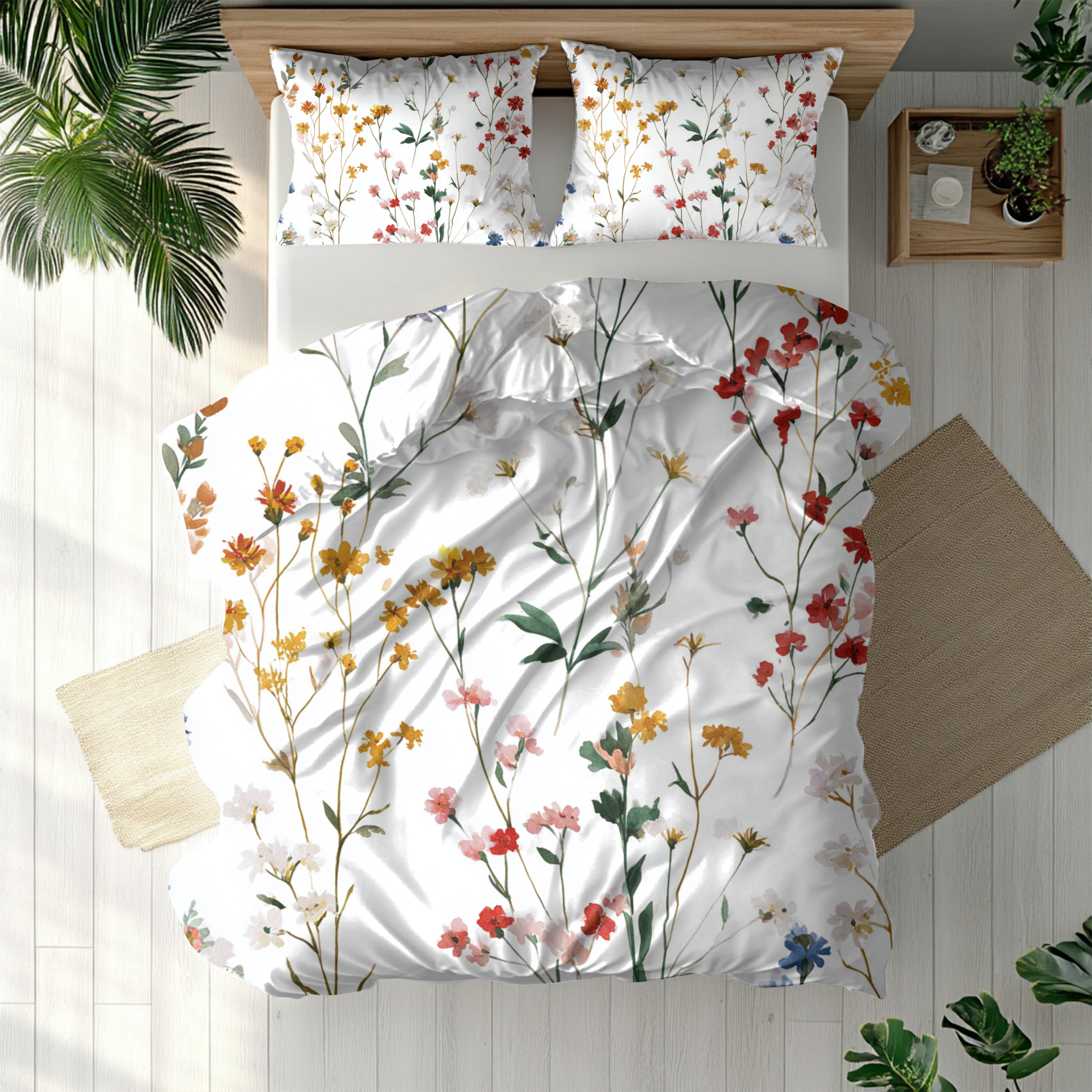 Floral Modern Duvet, Pillow Cover | White Pink Bedroom Decor