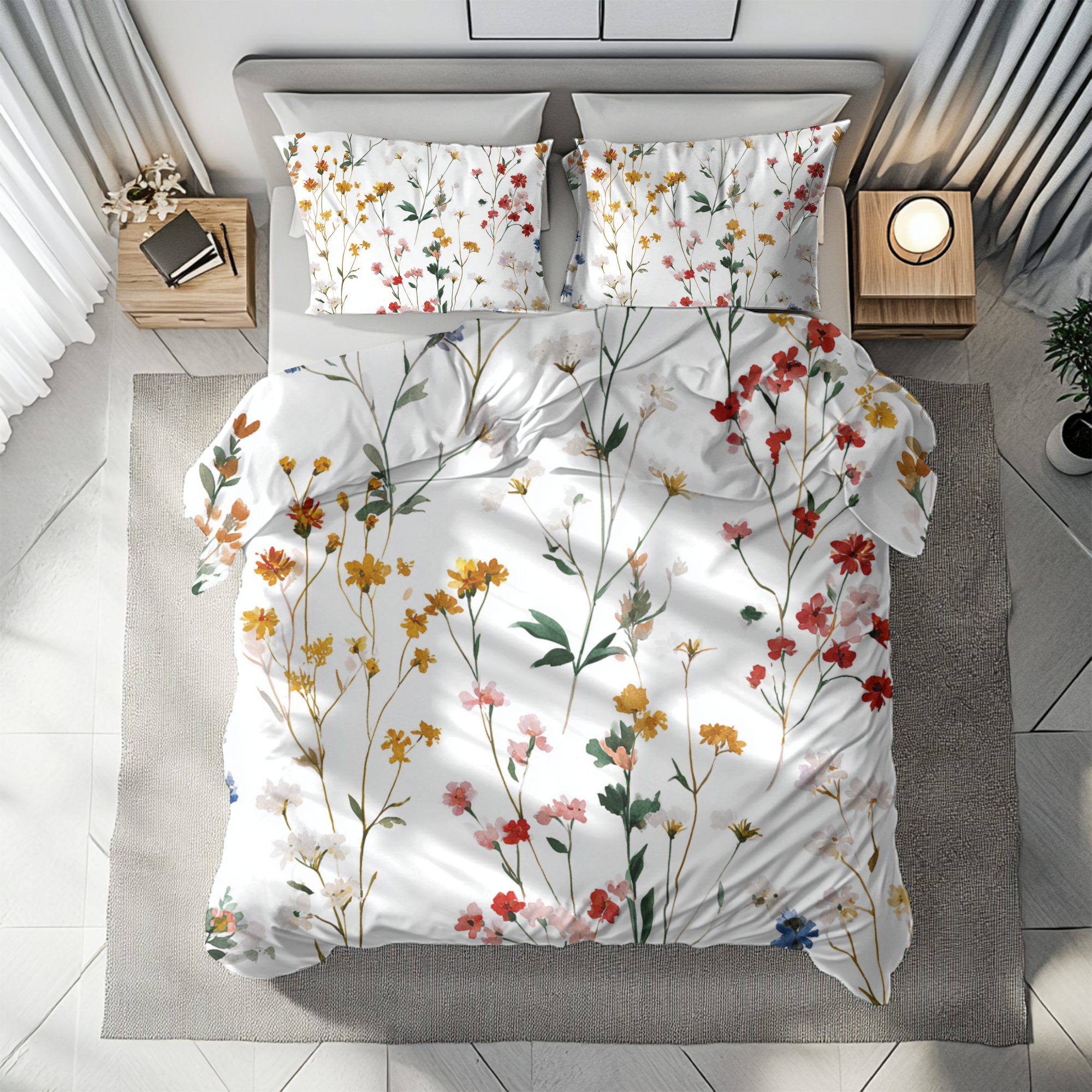 Floral Modern Duvet, Pillow Cover | White Pink Bedroom Decor