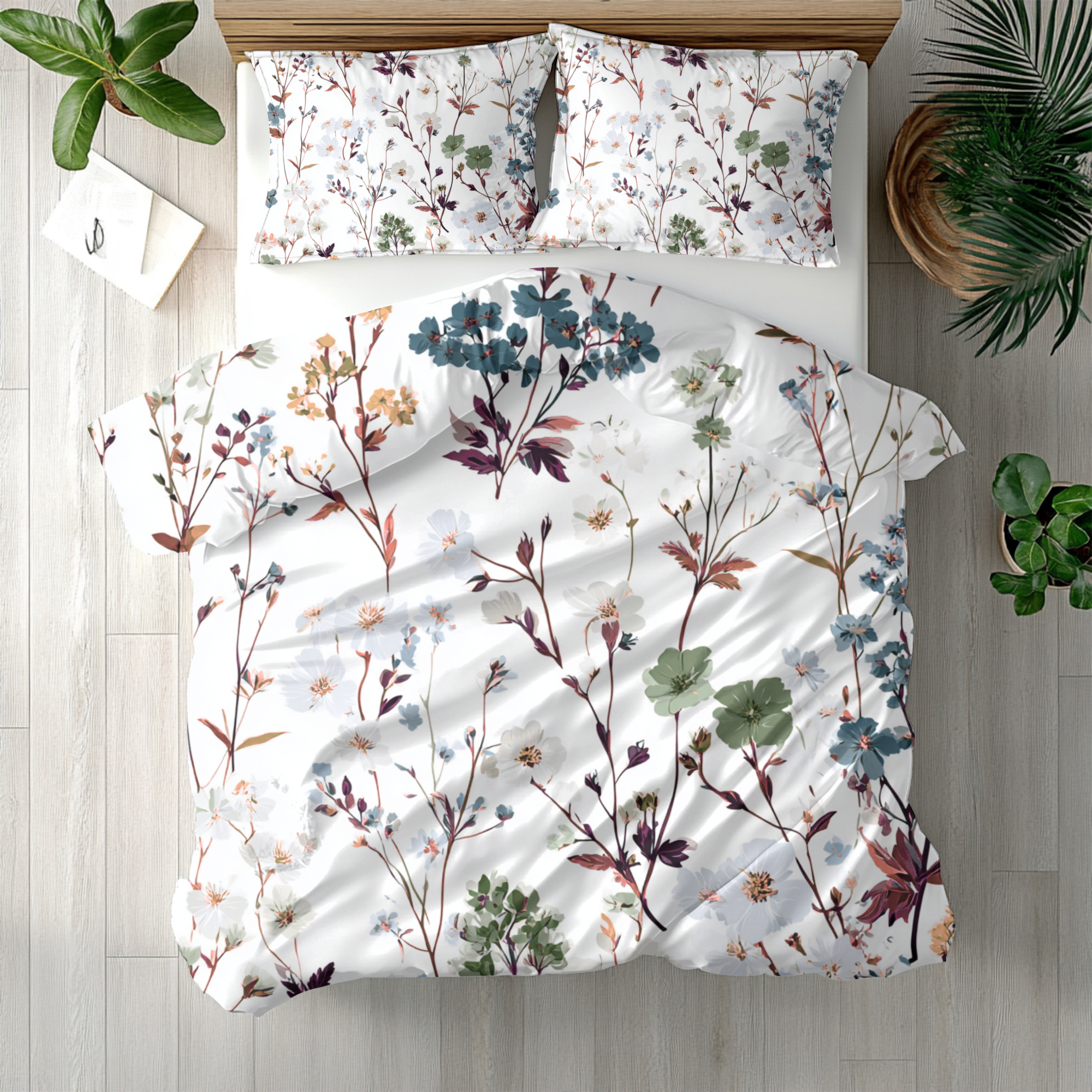 Floral Modern Duvet, Pillow Cover | White Pink Bedroom Decor