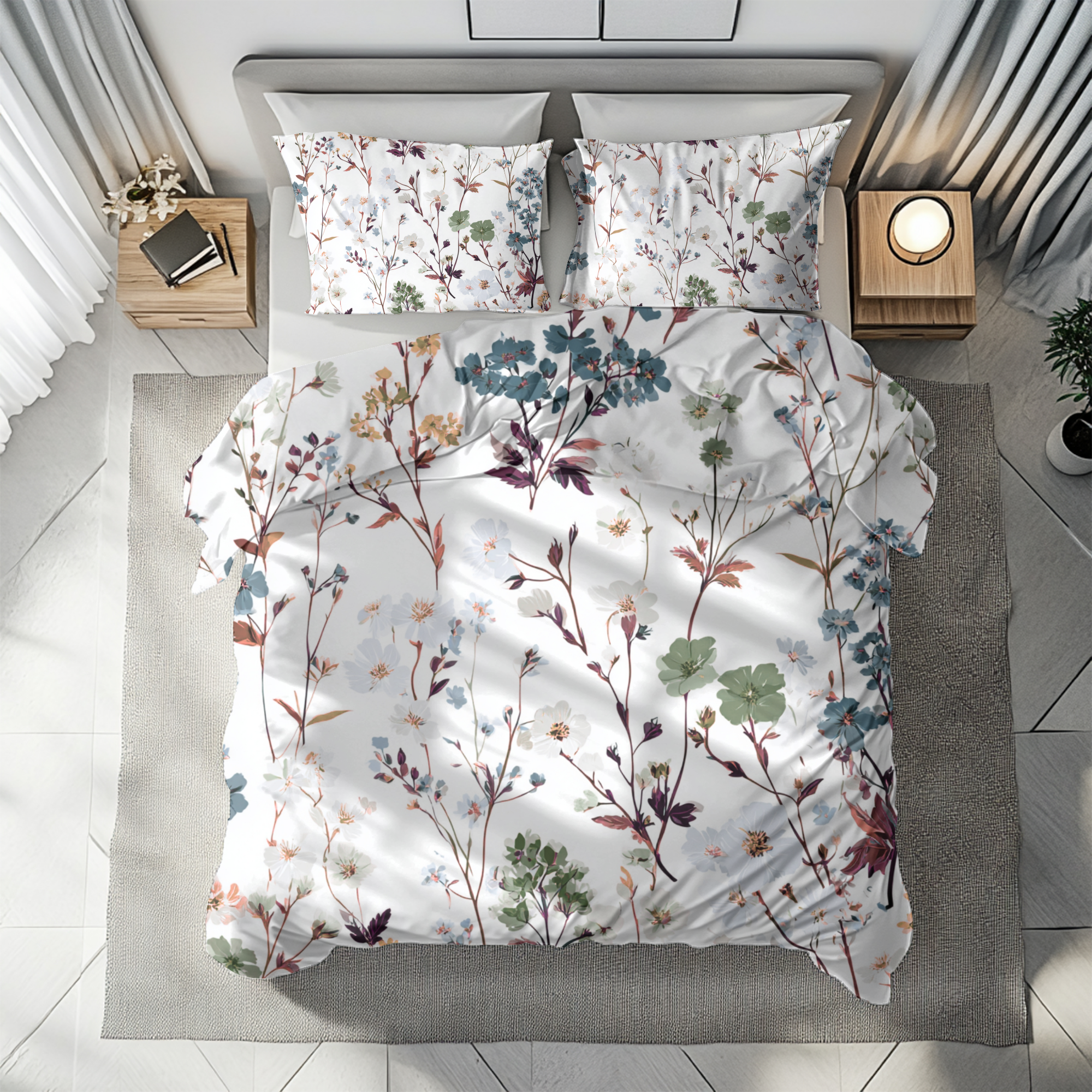 Floral Modern Duvet, Pillow Cover | White Pink Bedroom Decor