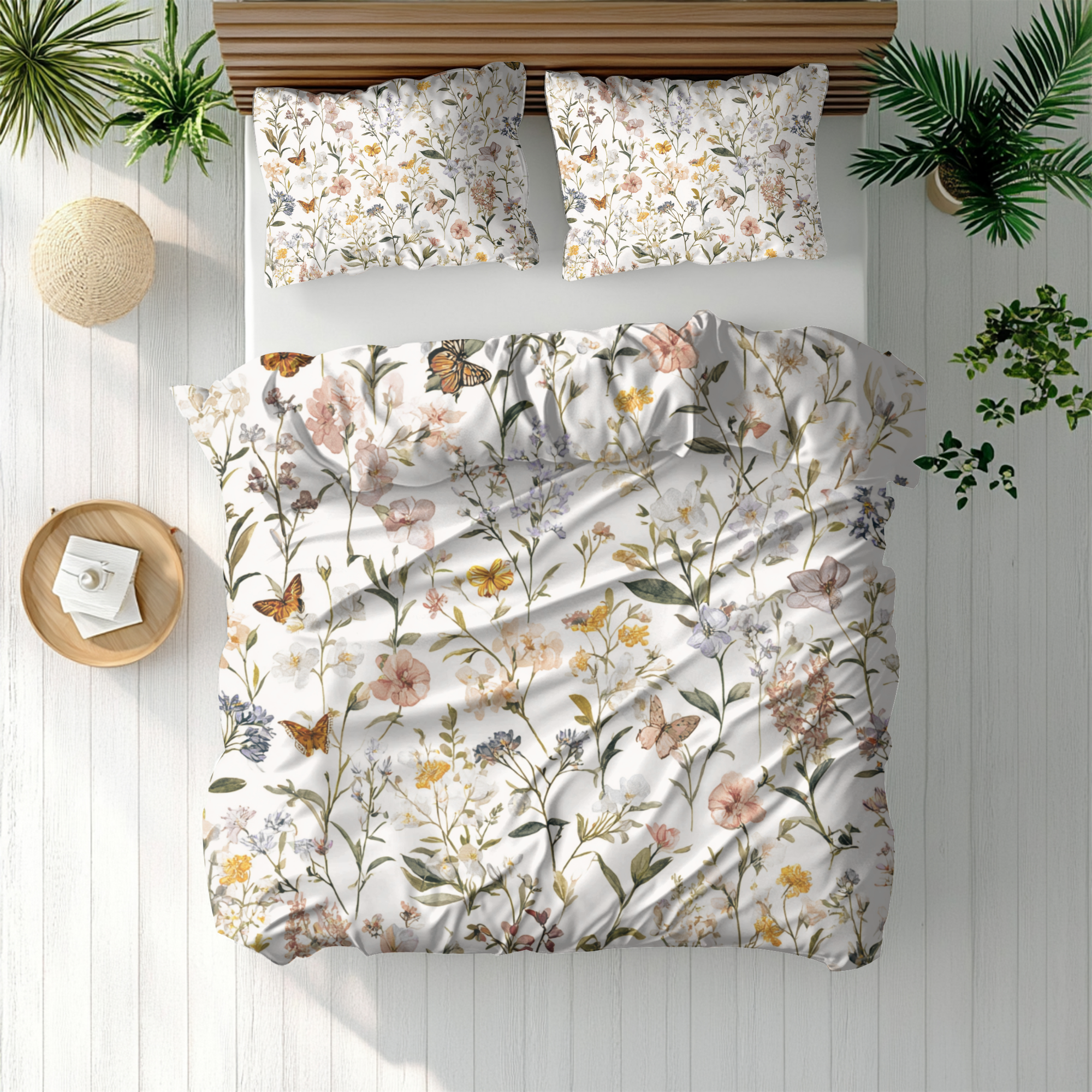 Floral Modern Duvet, Pillow Cover | White Beige Bedroom Decor