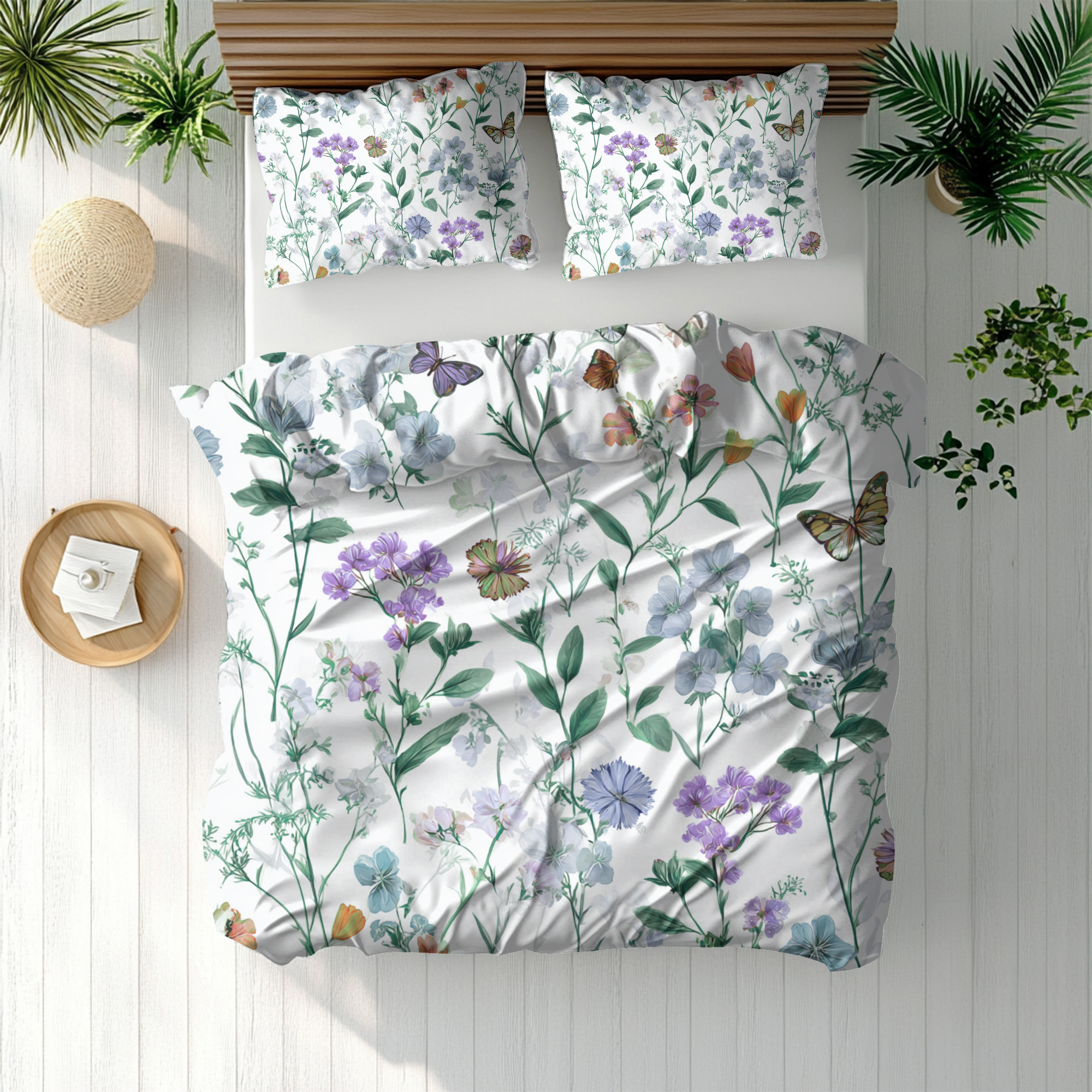 Floral Modern Duvet, Pillow Cover | White Green Bedroom Decor