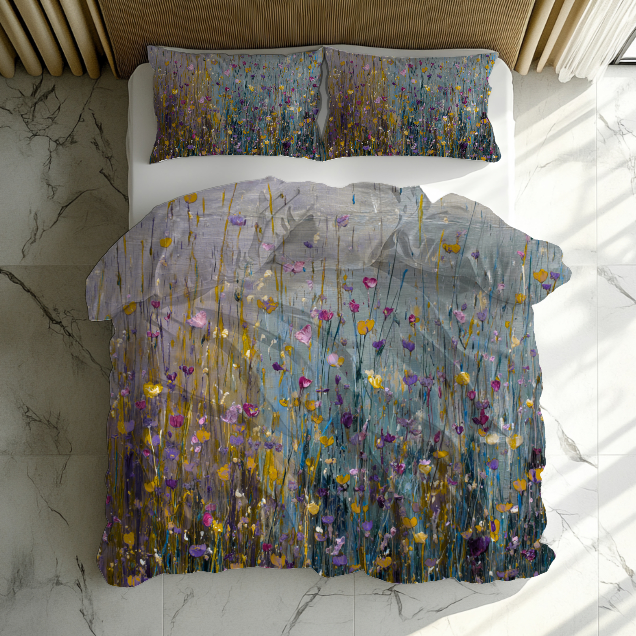 Floral Duvet, Pillow Cover | Grey Blue Yellow Bedroom Decor