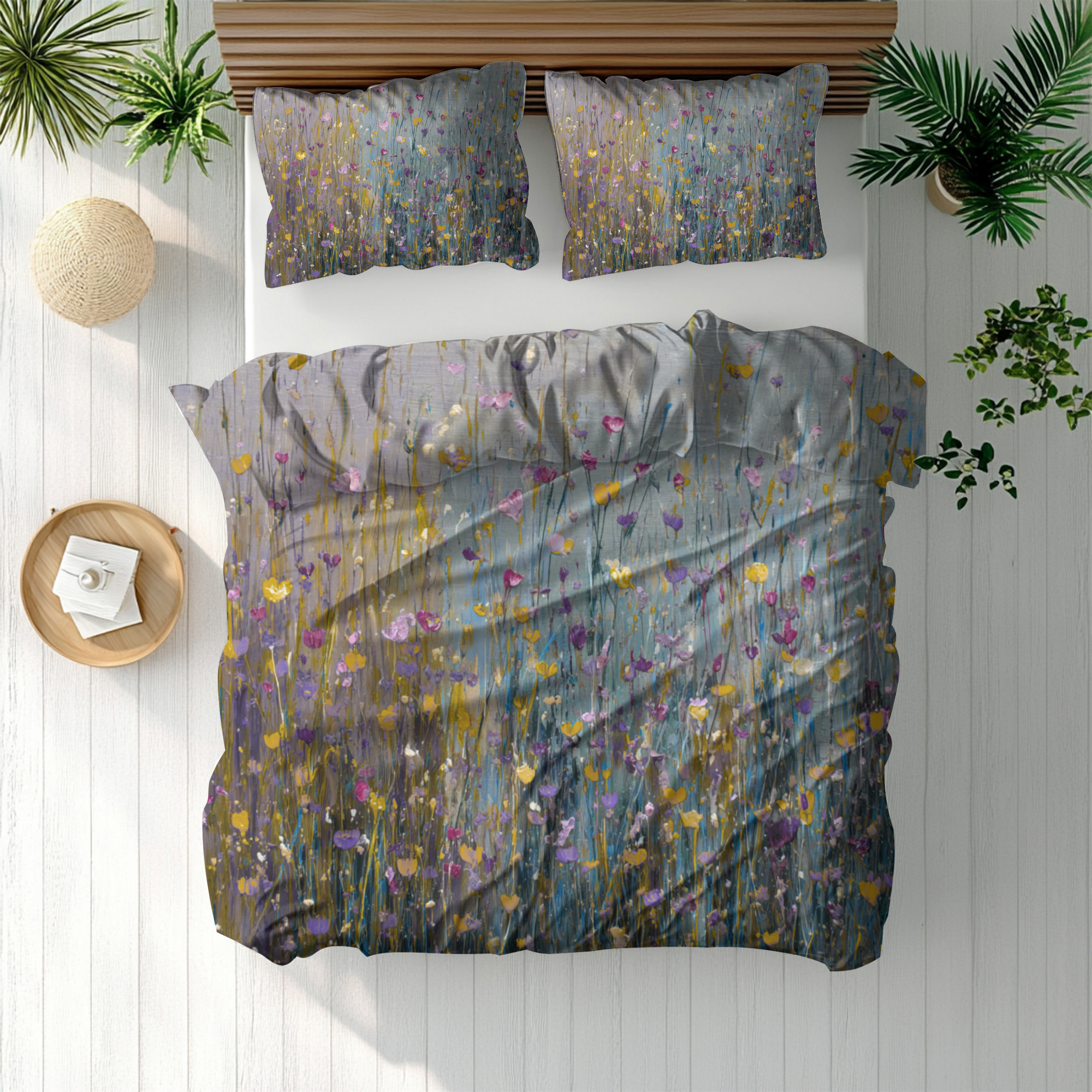 Floral Duvet, Pillow Cover | Grey Blue Yellow Bedroom Decor