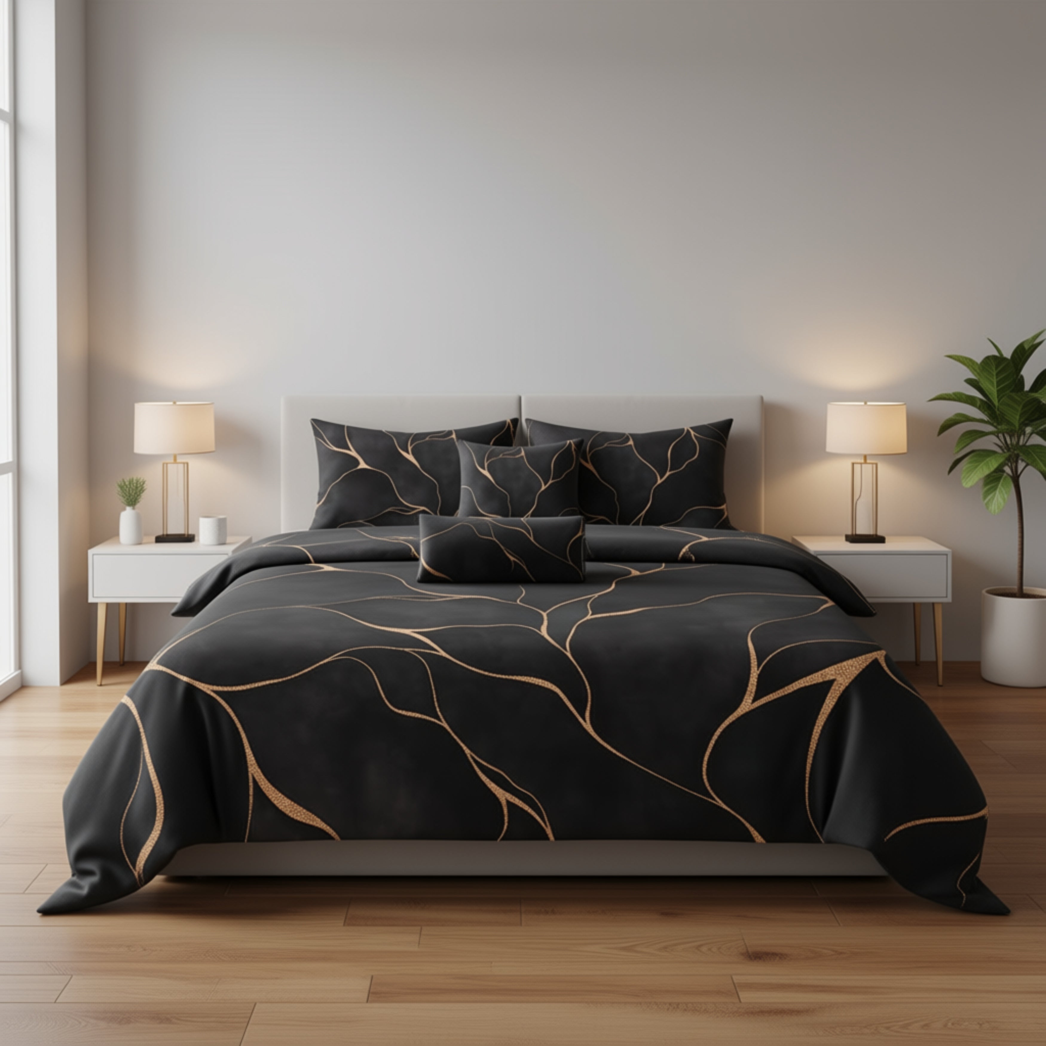 Abstract Duvet, Pillow Cover | Dark Grey Beige Bedroom Decor