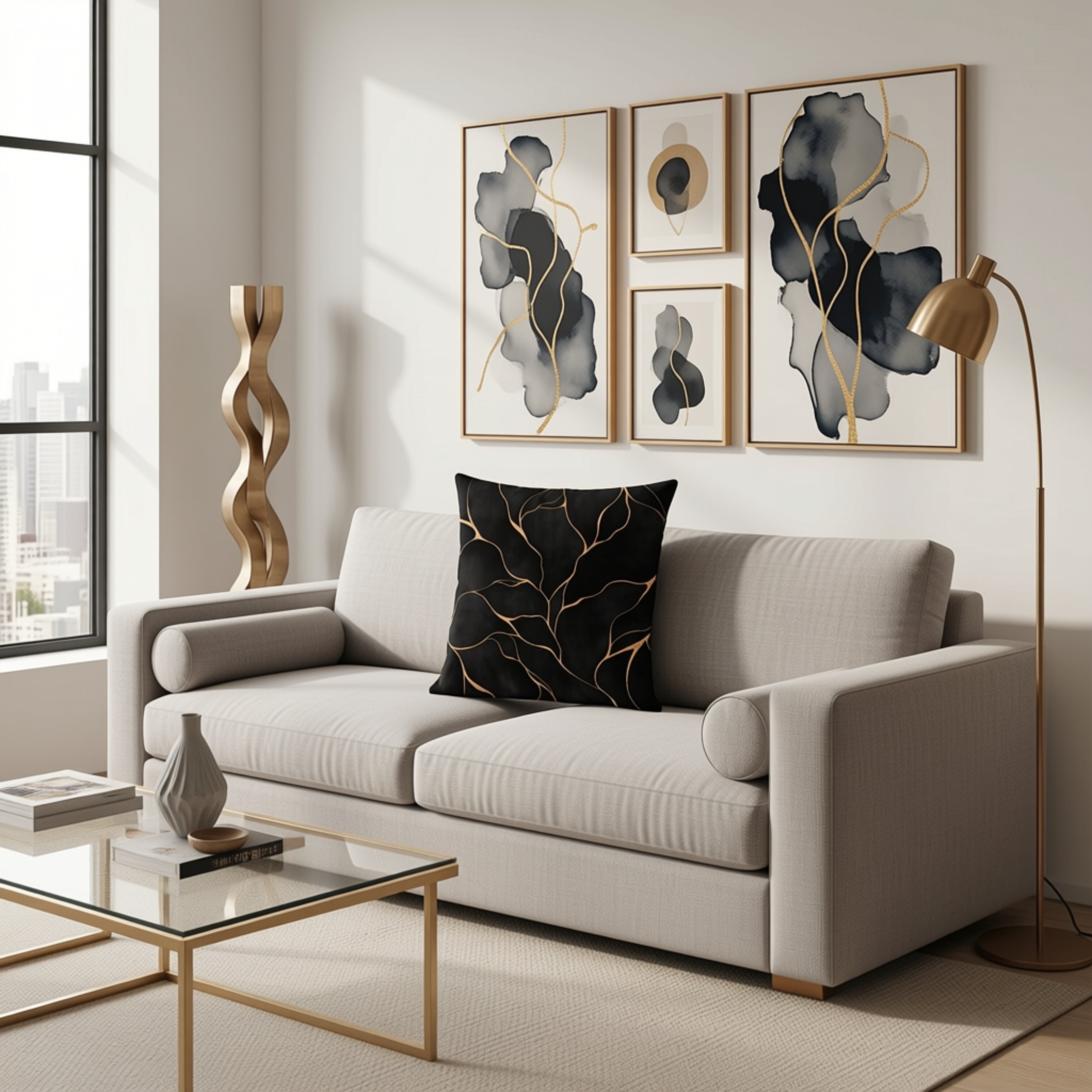 Abstract Pillow Cover | Black Beige Pillowcase
