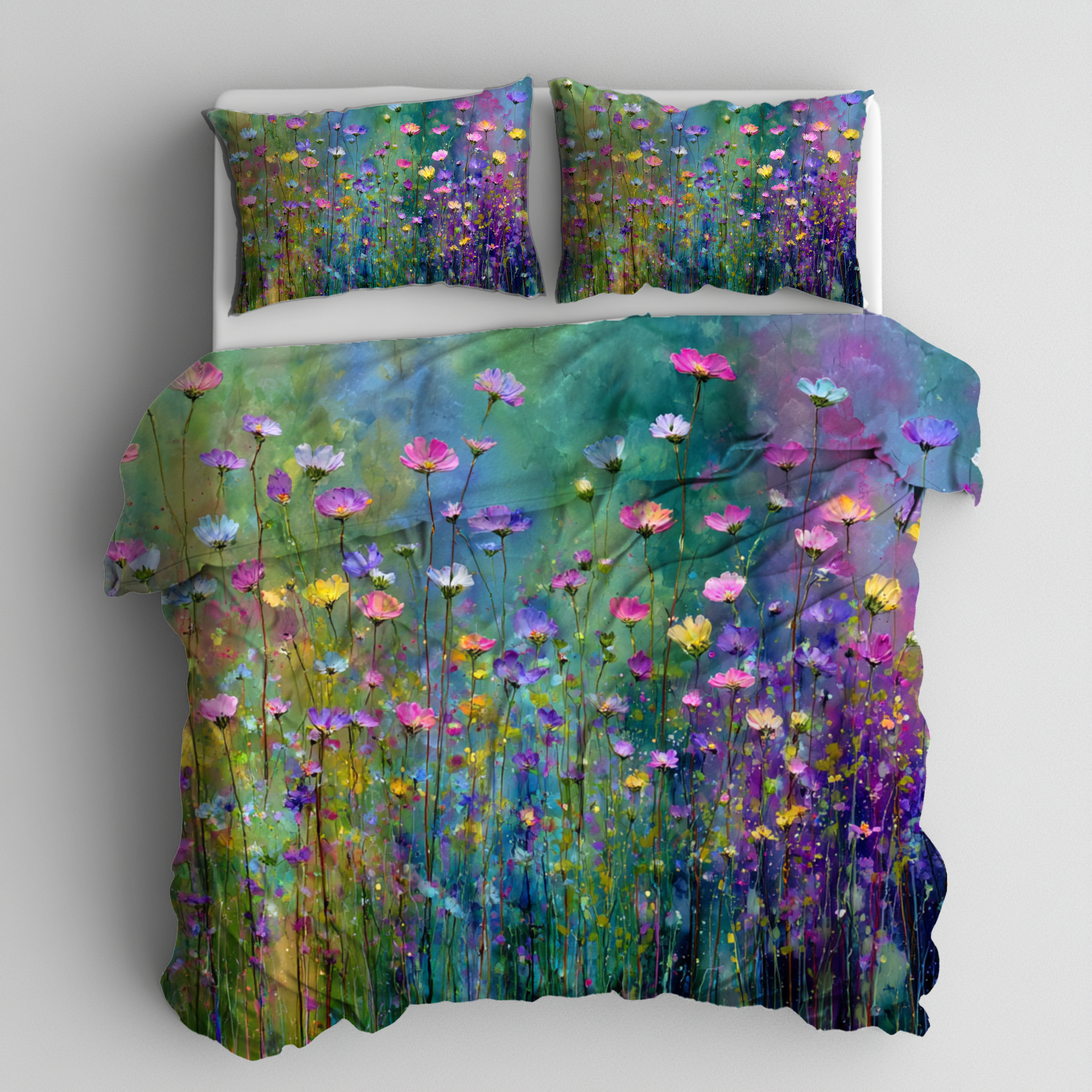 Floral Duvet, Pillow Cover | Green Purple Bedroom Decor