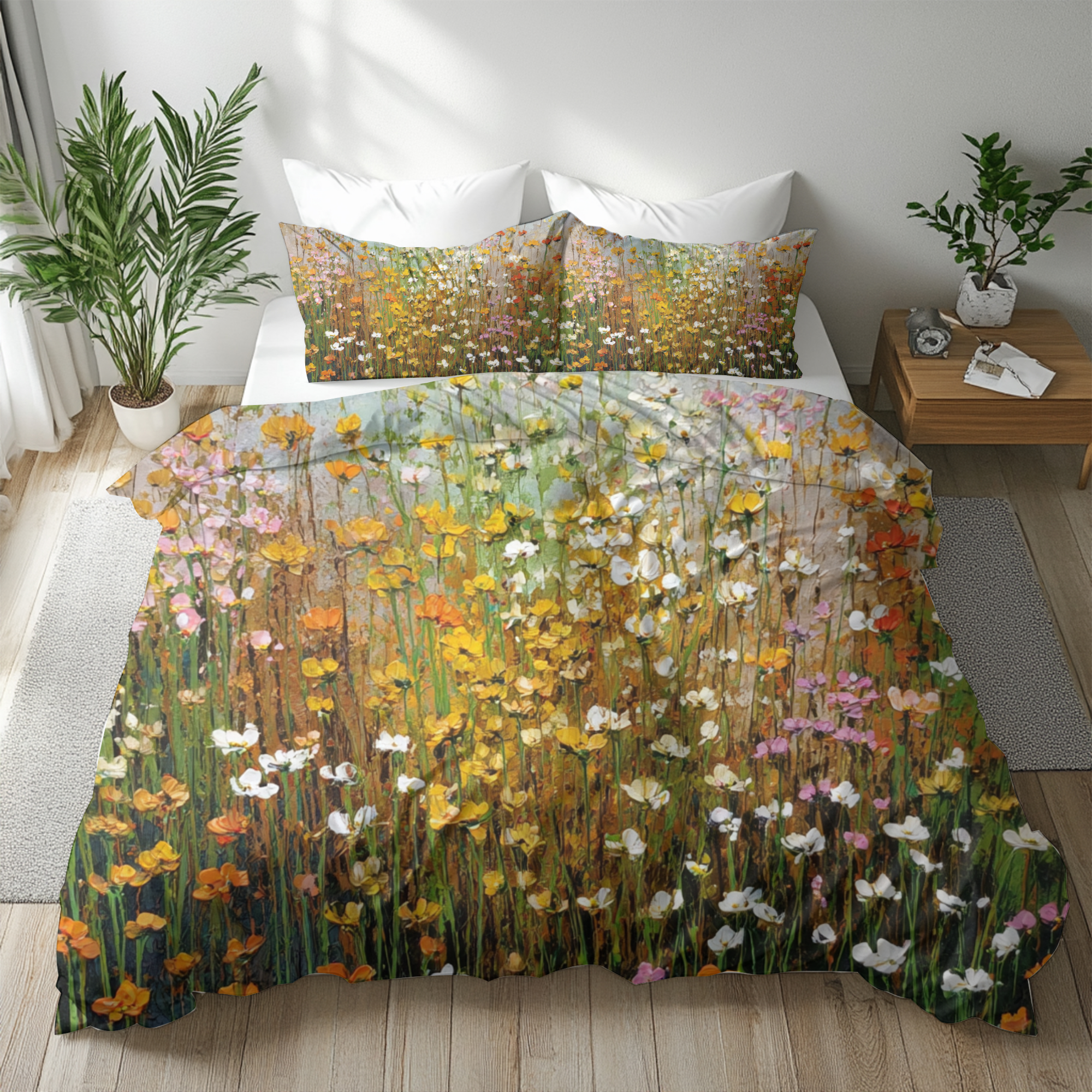 Floral Duvet, Pillow Cover | Orange Green Bedroom Decor