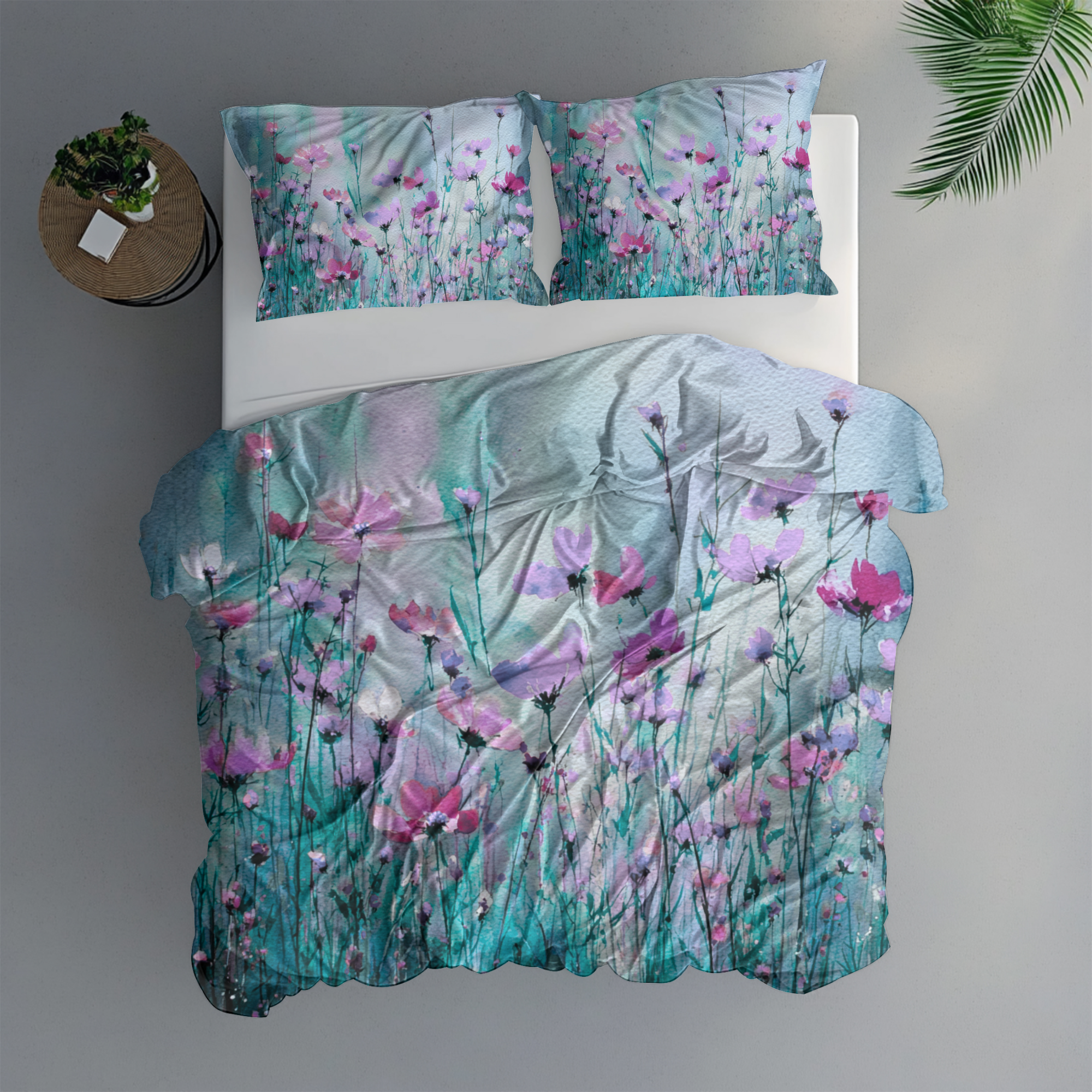 Floral Duvet, Pillow Cover | Teal Blue Bedroom Decor