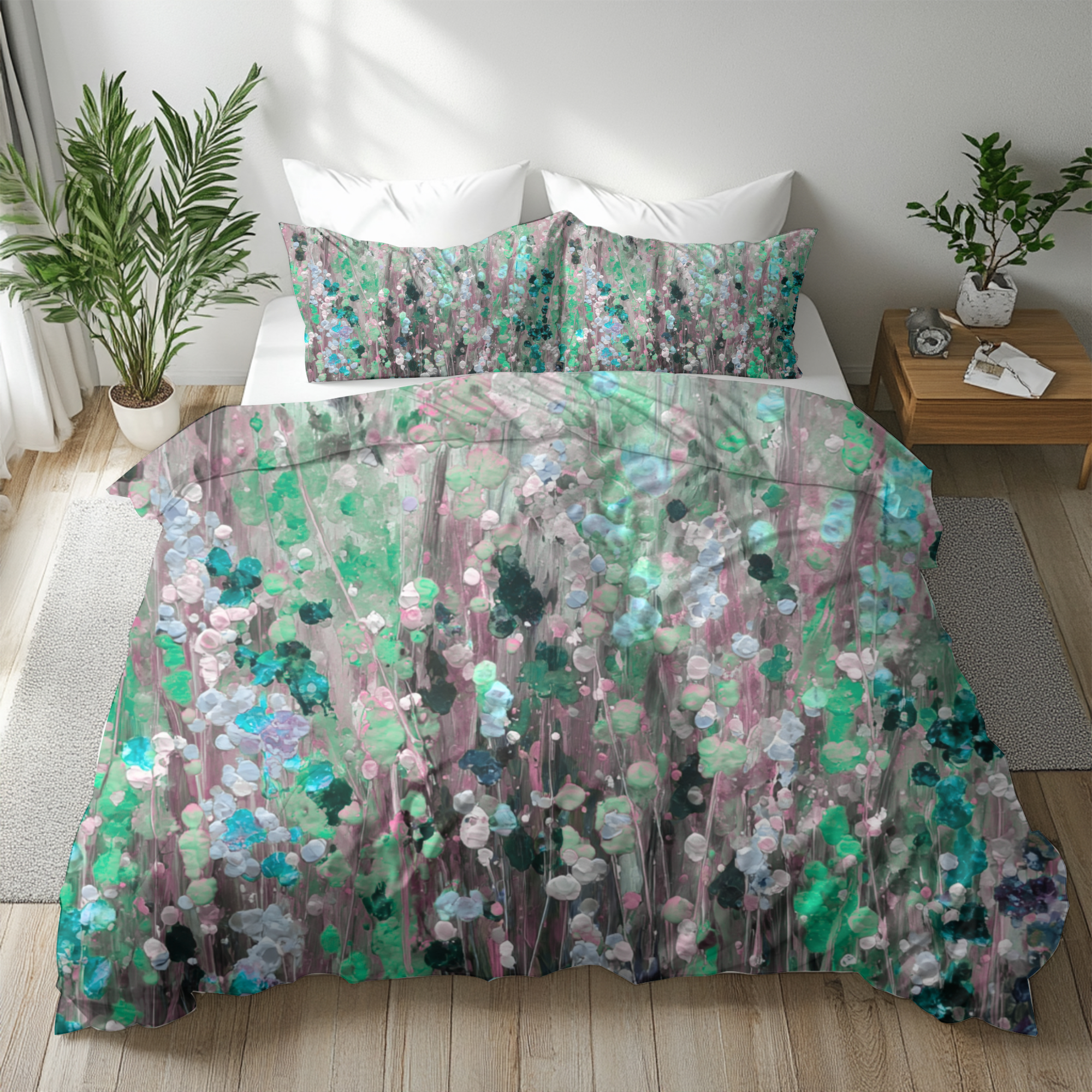 Floral Duvet, Pillow Cover | Mint Grey Bedroom Decor