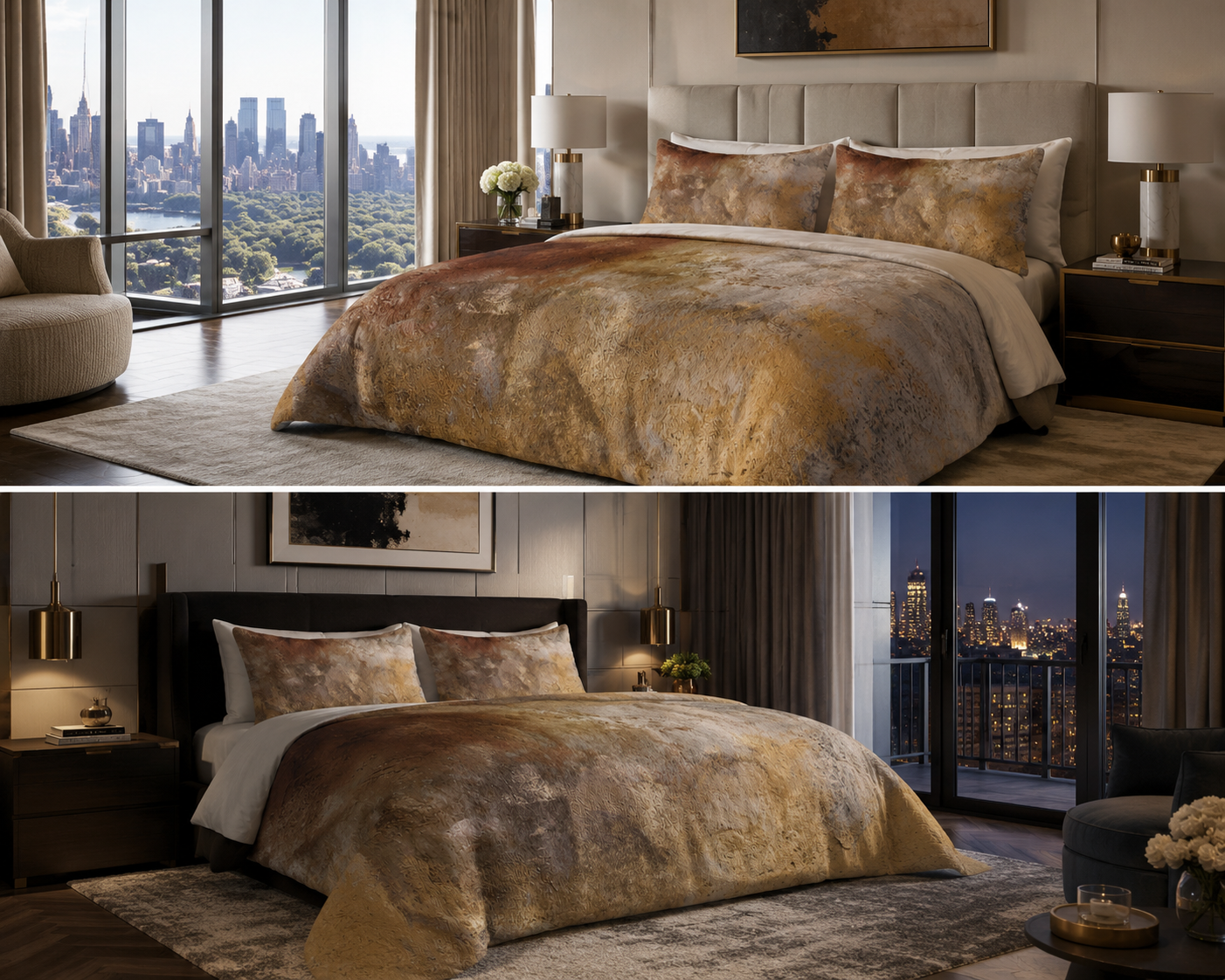 Farmhouse floral duvet and comforter set styled on a bed in a modern bedroom