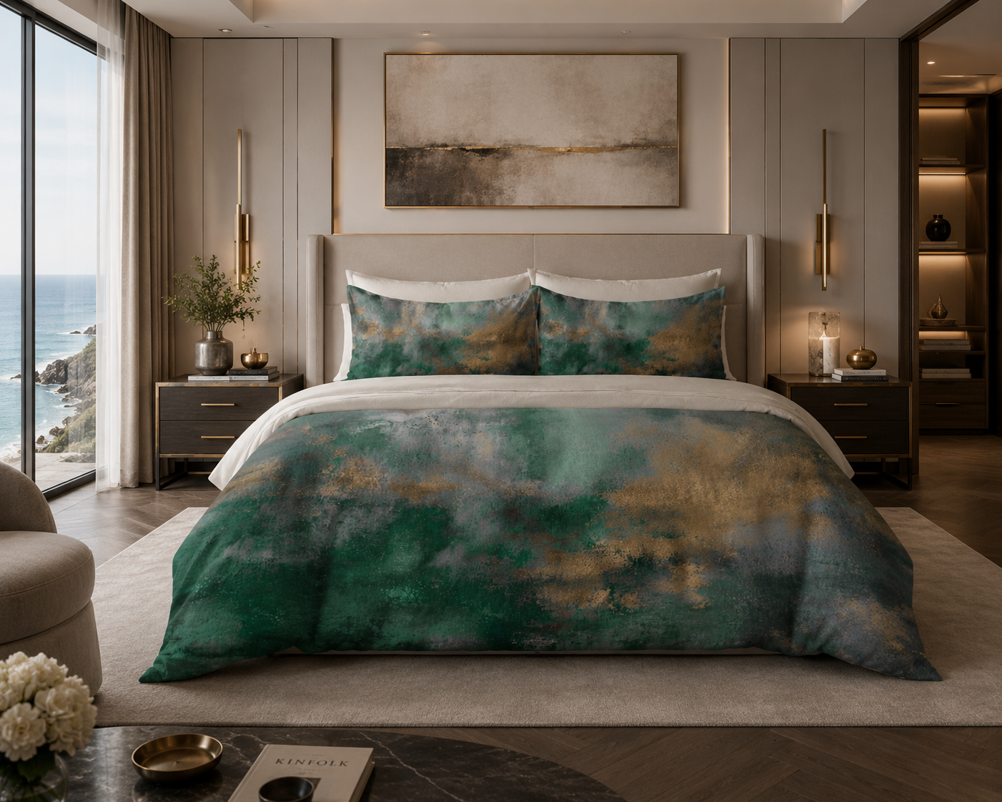 Abstract Duvet, Pillow Cover | Green Comforter, Modern Organic Bedroom Decor