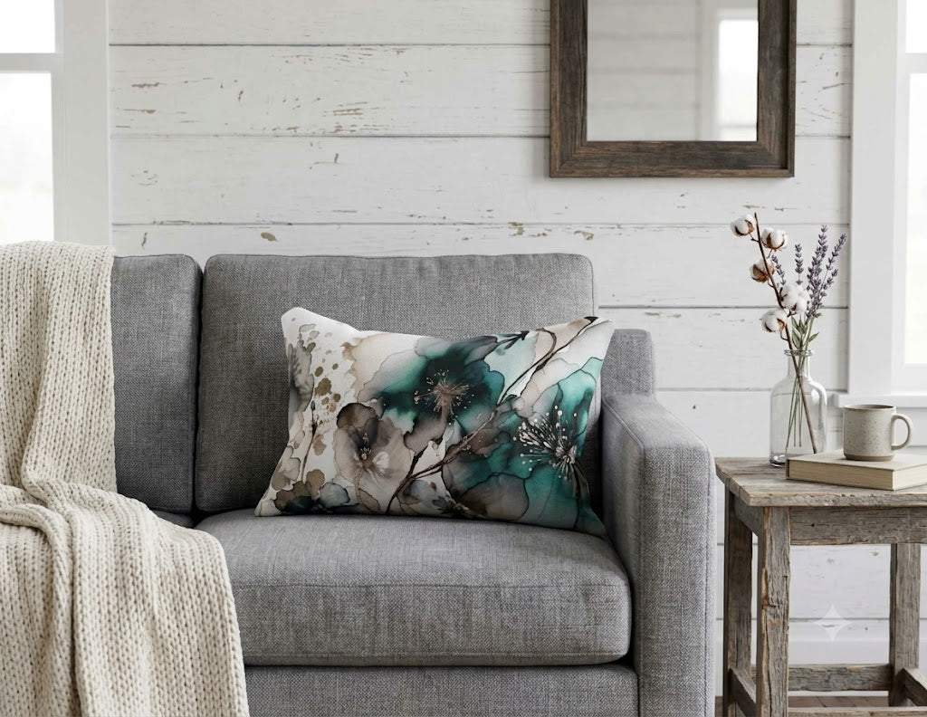Abstract Watercolor Floral Lumbar Pillow