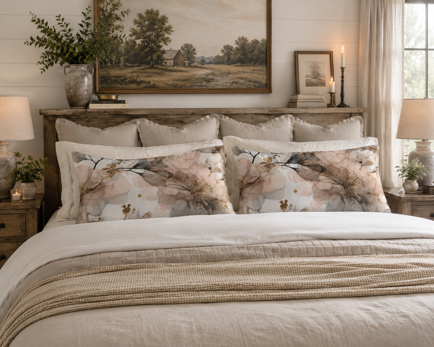 Abstract Floral Duvet Cover Set | Grey Watercolor Bedding in Emerald Green