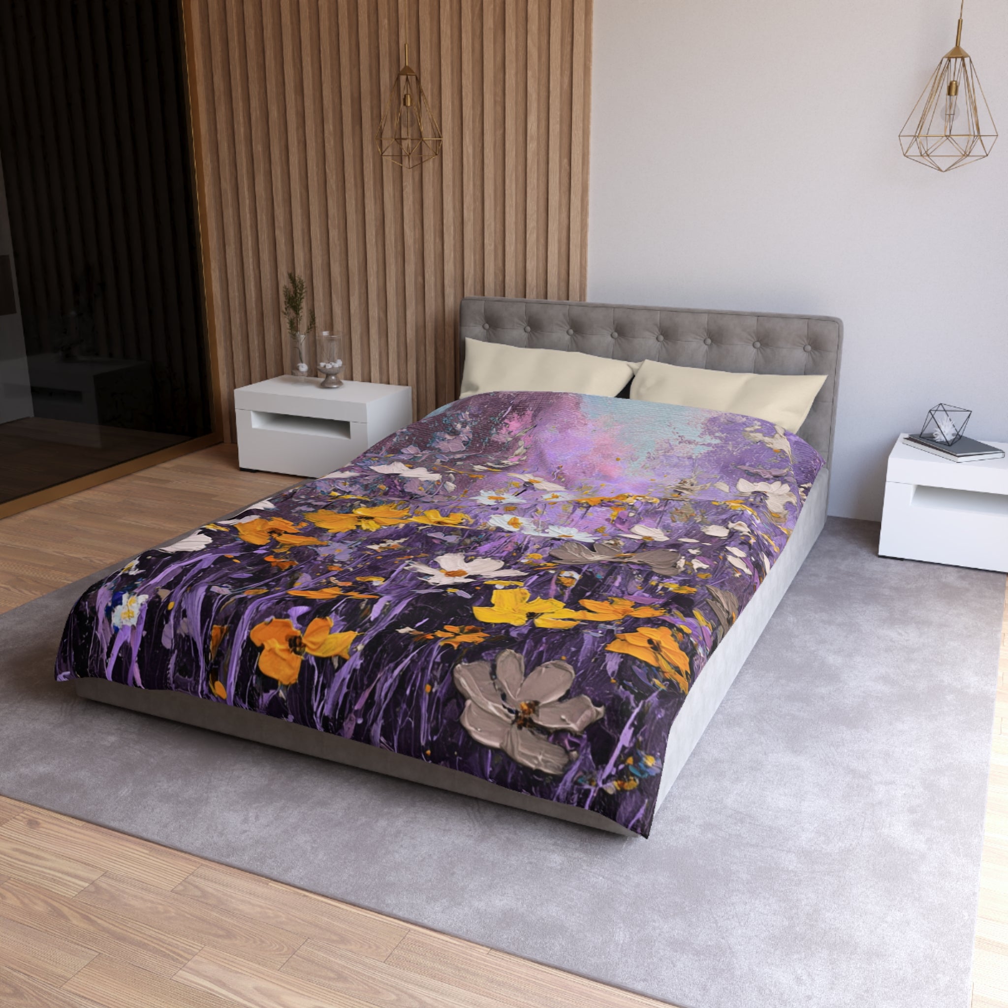 Floral Duvet, Pillow Cover | Purple Yellow Bedroom Decor