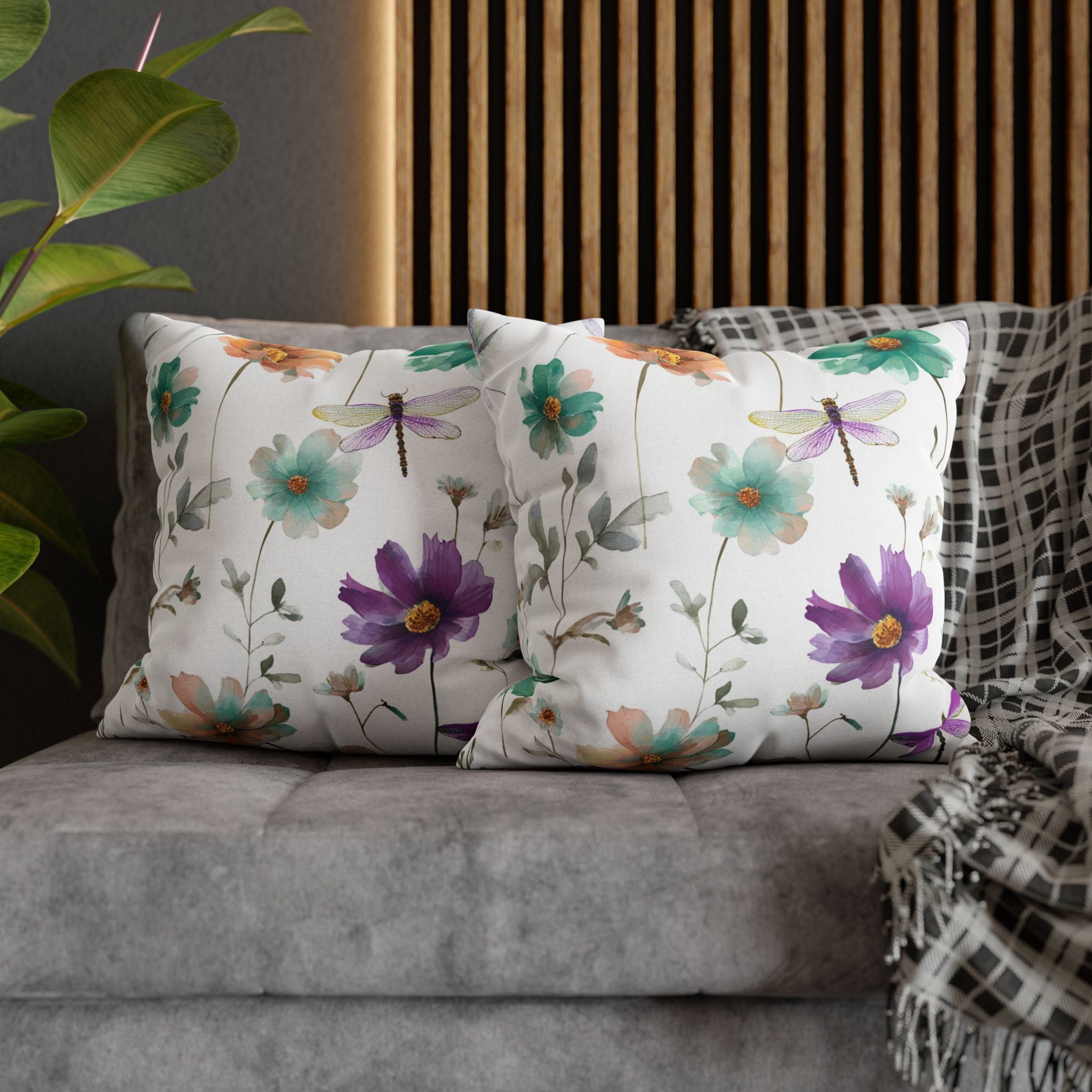 Floral Pillow Cover | Green Purple Watercolor Pillowcase