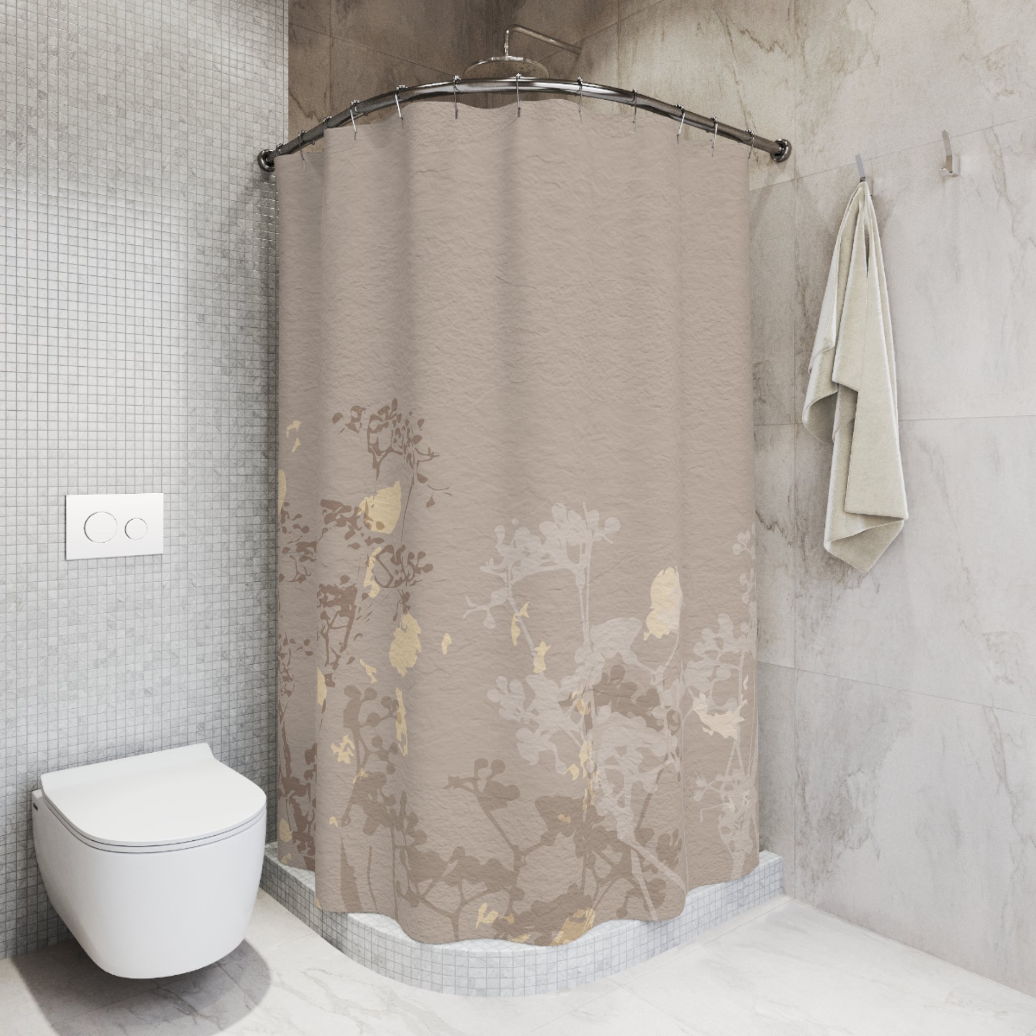 Boho Shower Curtain | Beige Brown, Taupe Floral