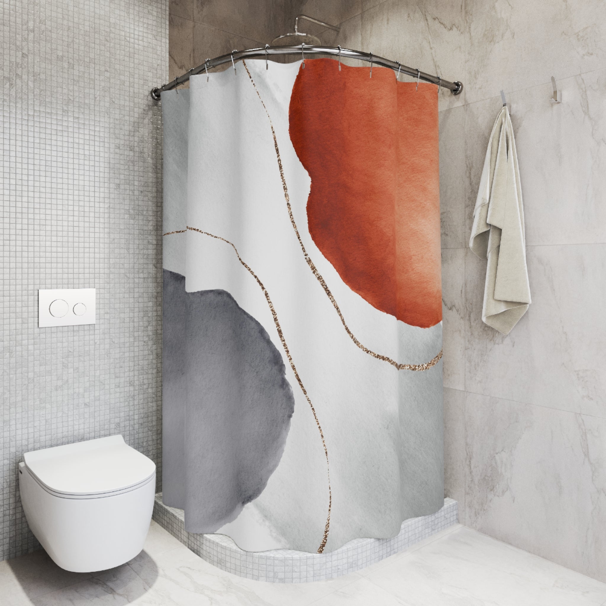 Boho Shower Curtain | Abstract Grey Burnt Orange
