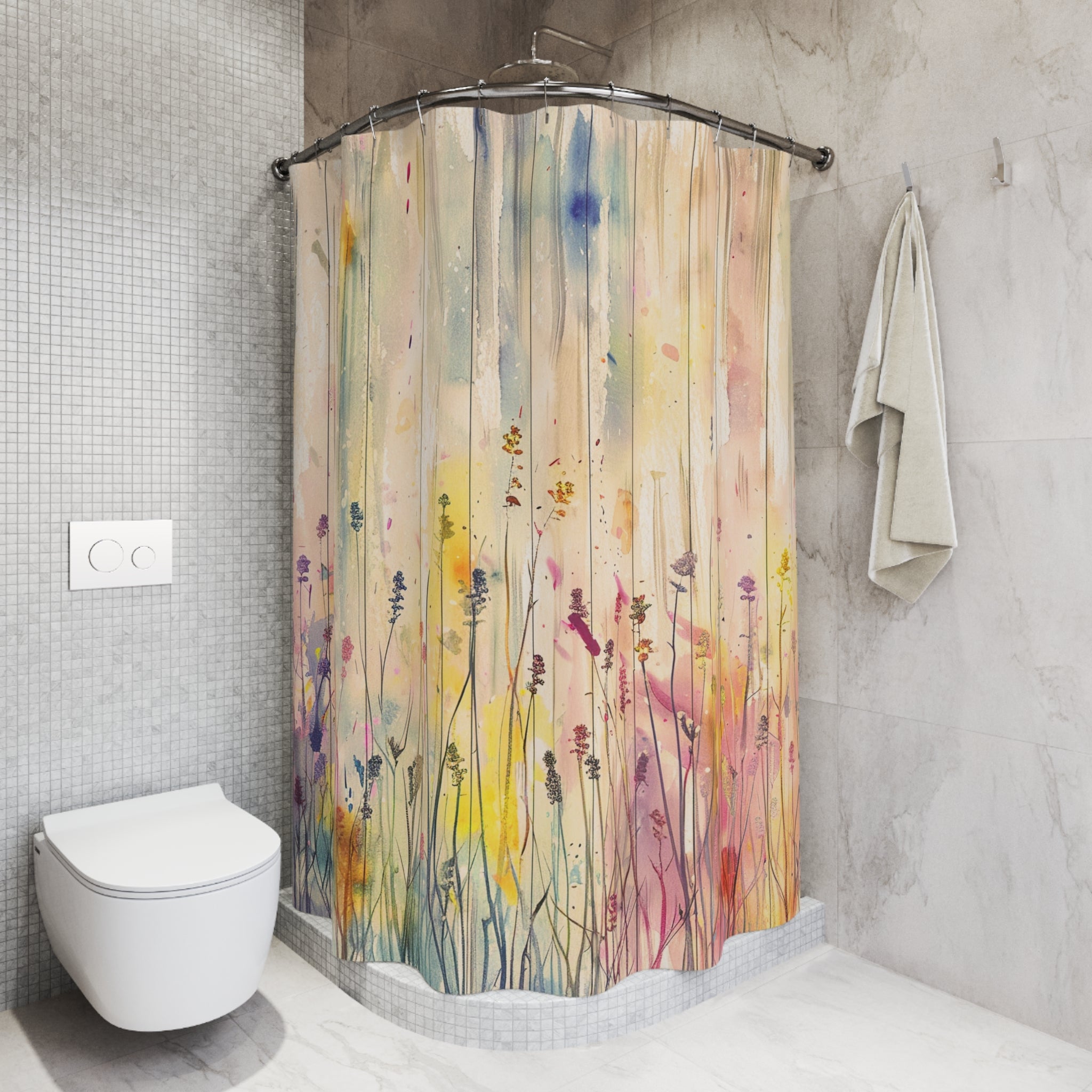 Colorful Watercolor Shower Curtain | Beige Pink Yellow