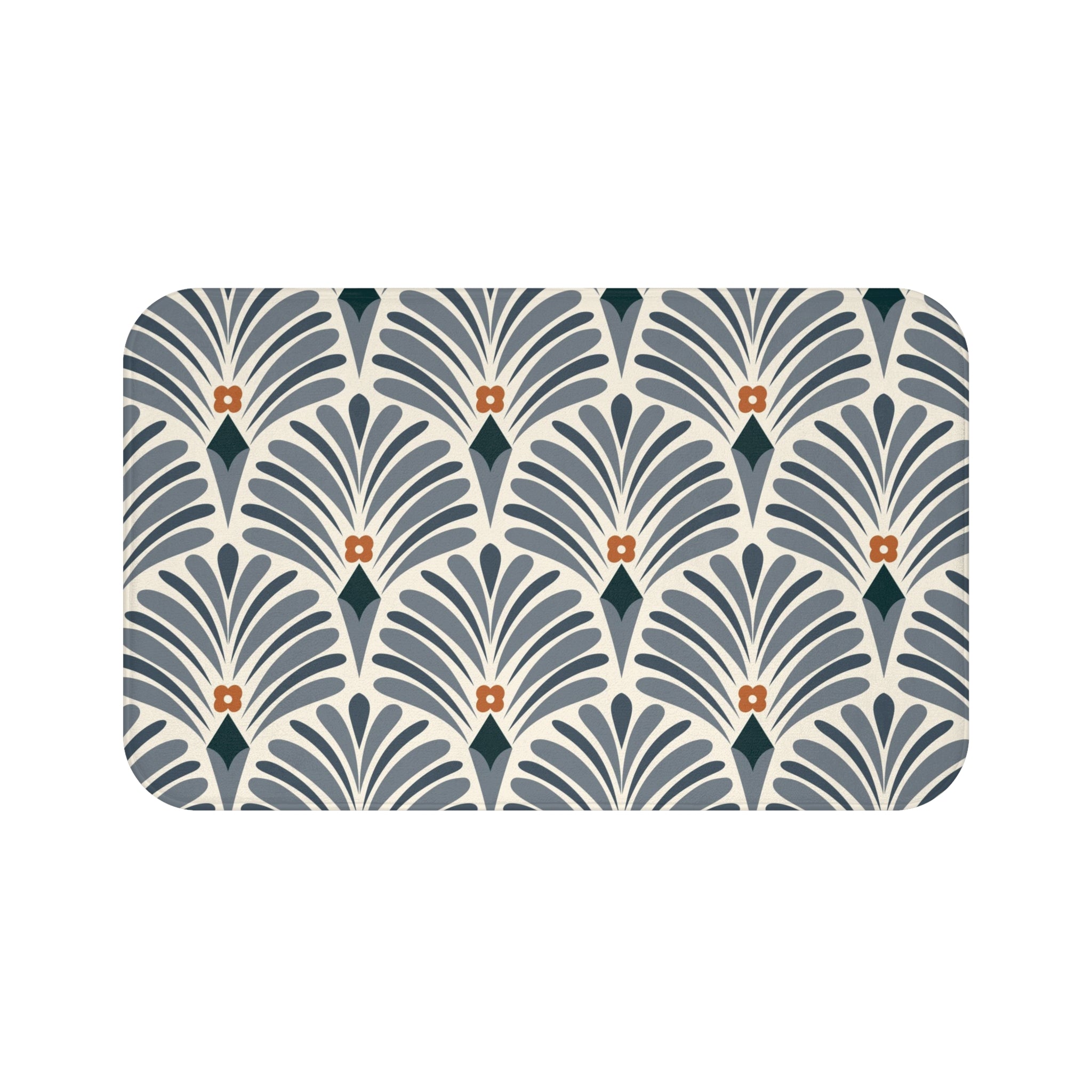 Retro Bath Mat | Navy Blue, Beige Rust Art Nouveau