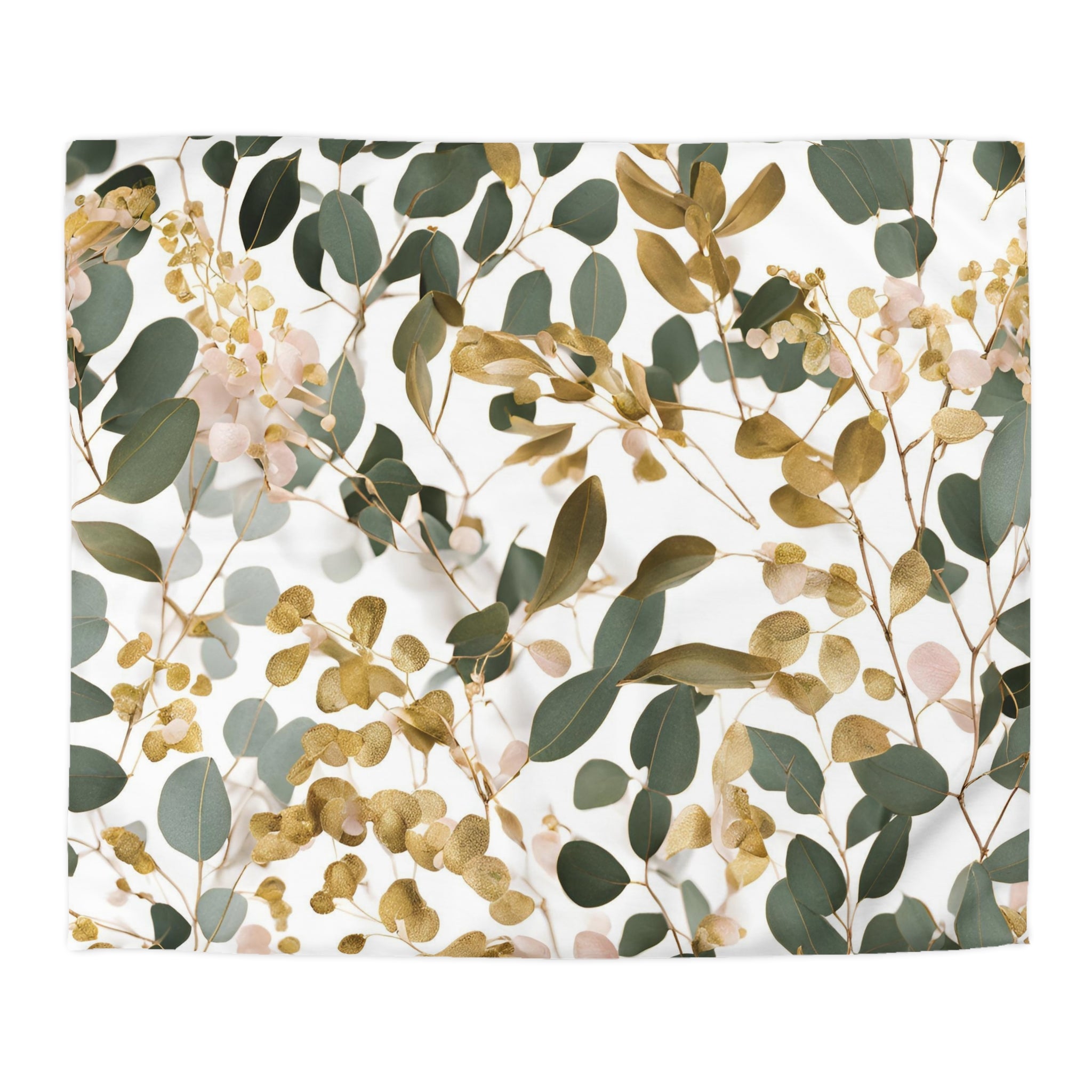 Floral Duvet Cover | Forest Sage Green, White Beige Eucalyptus Leaves Bedding Boho Decor