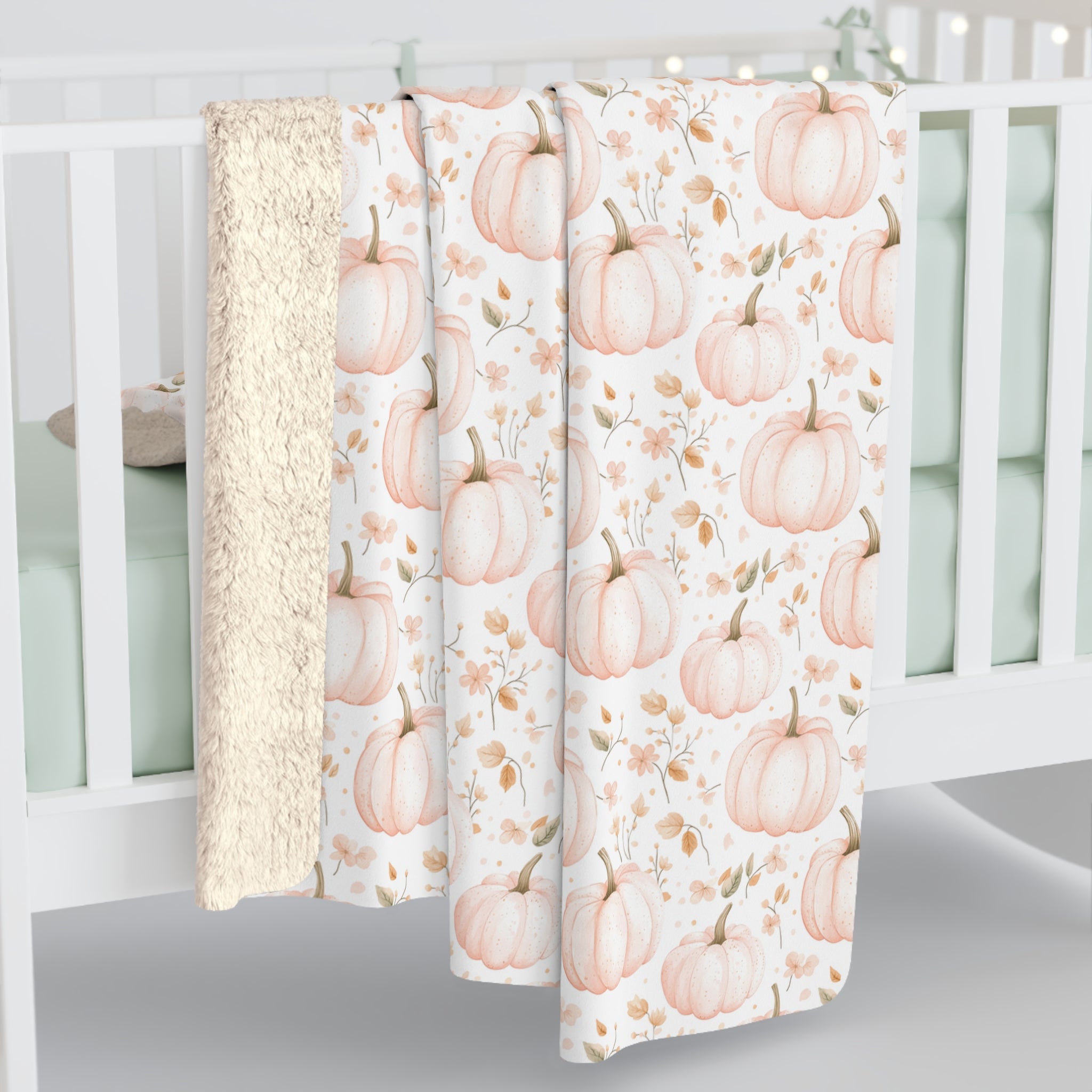 Fall Autumn Throw Blanket | Blush Pink White Pumpkin Watercolor