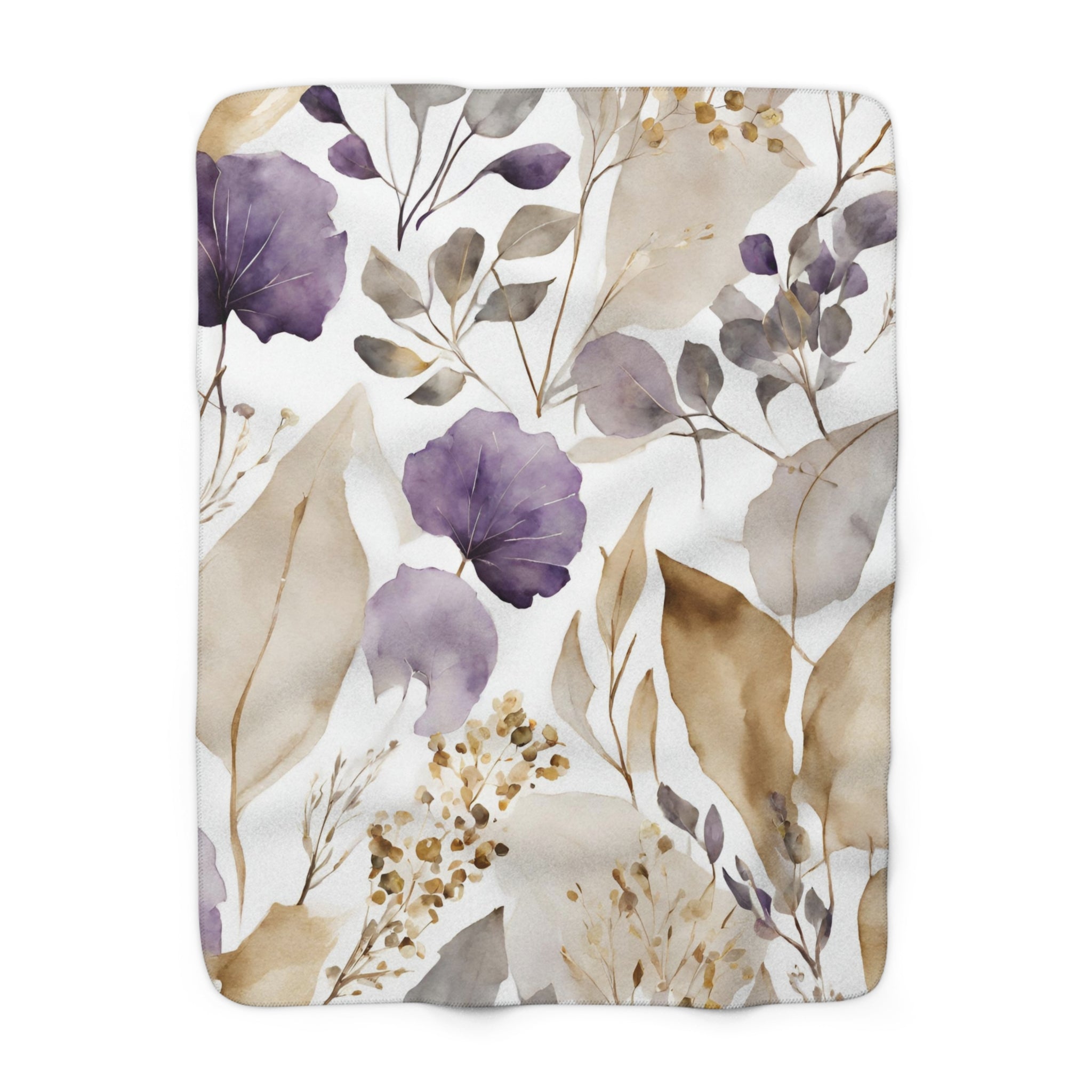 Floral Throw Blanket | Lavender Purple, Beige White Taupe Watercolor