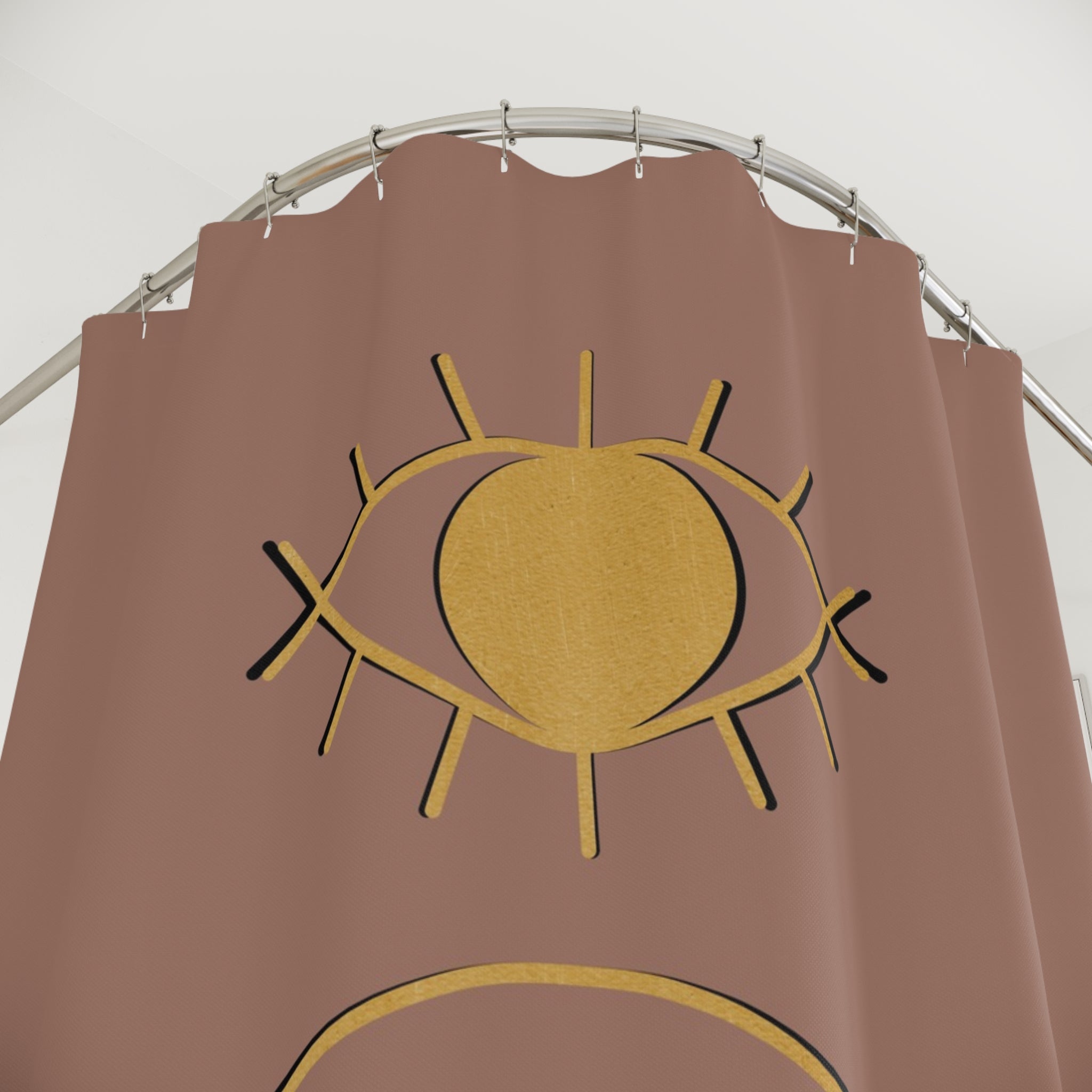 Boho Shower Curtain | Cinnamon Brown, Yellow Evil Eye