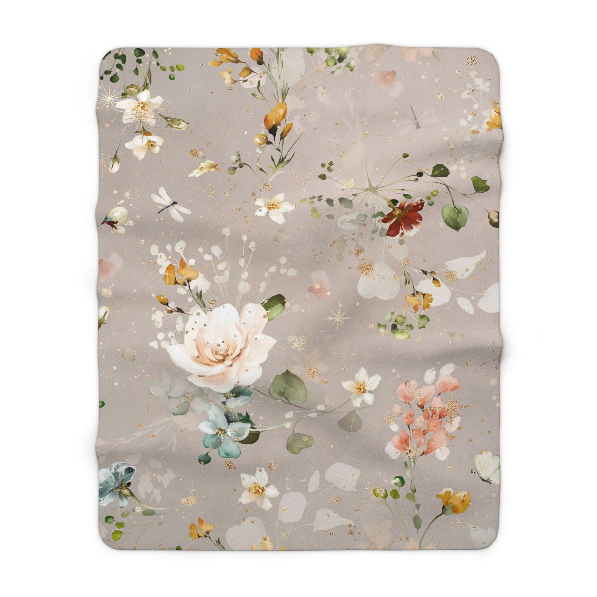 Floral Throw Blanket | Beige Colorful Roses