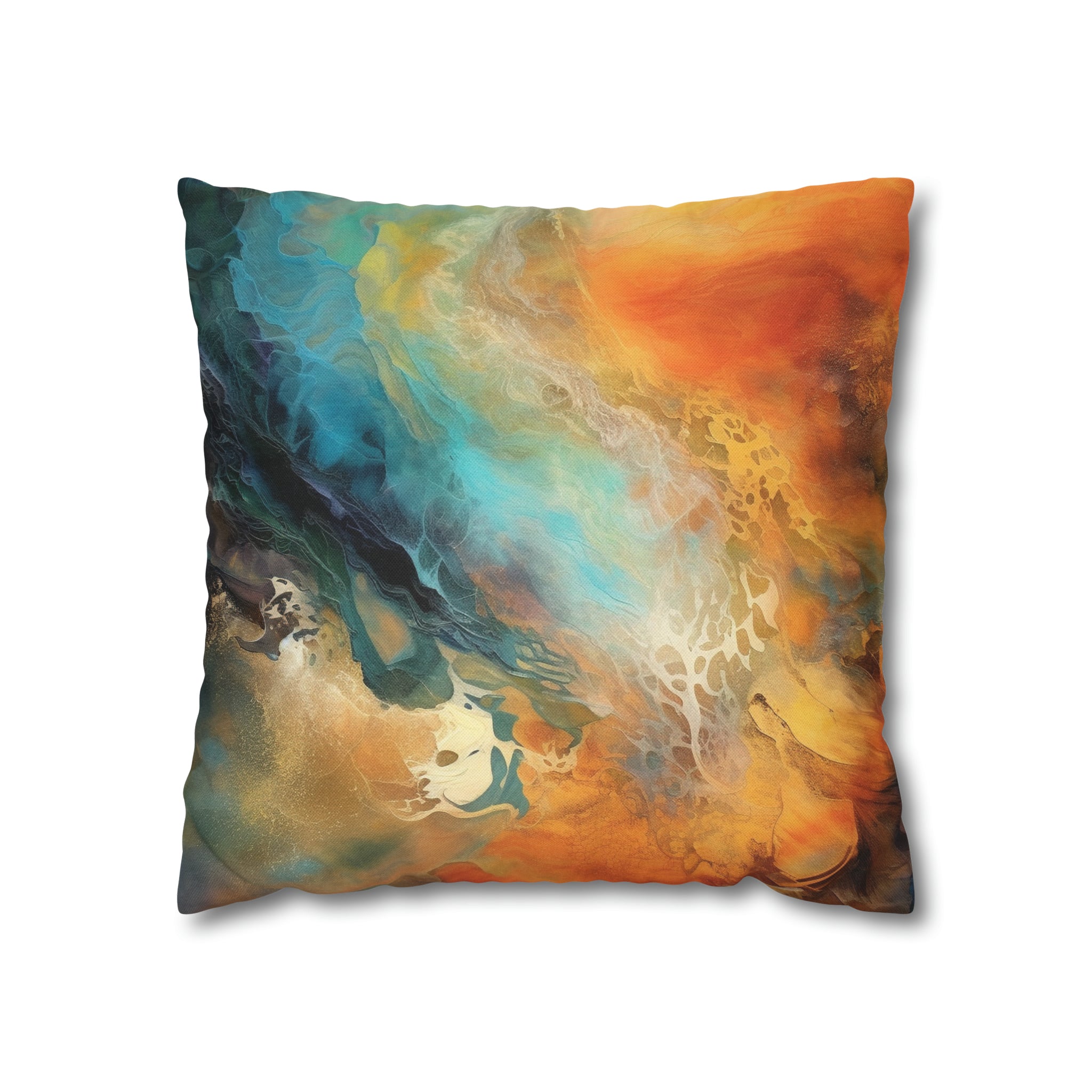 Abstract Pillow Cover | Burnt Orange, Navy Teal Blue