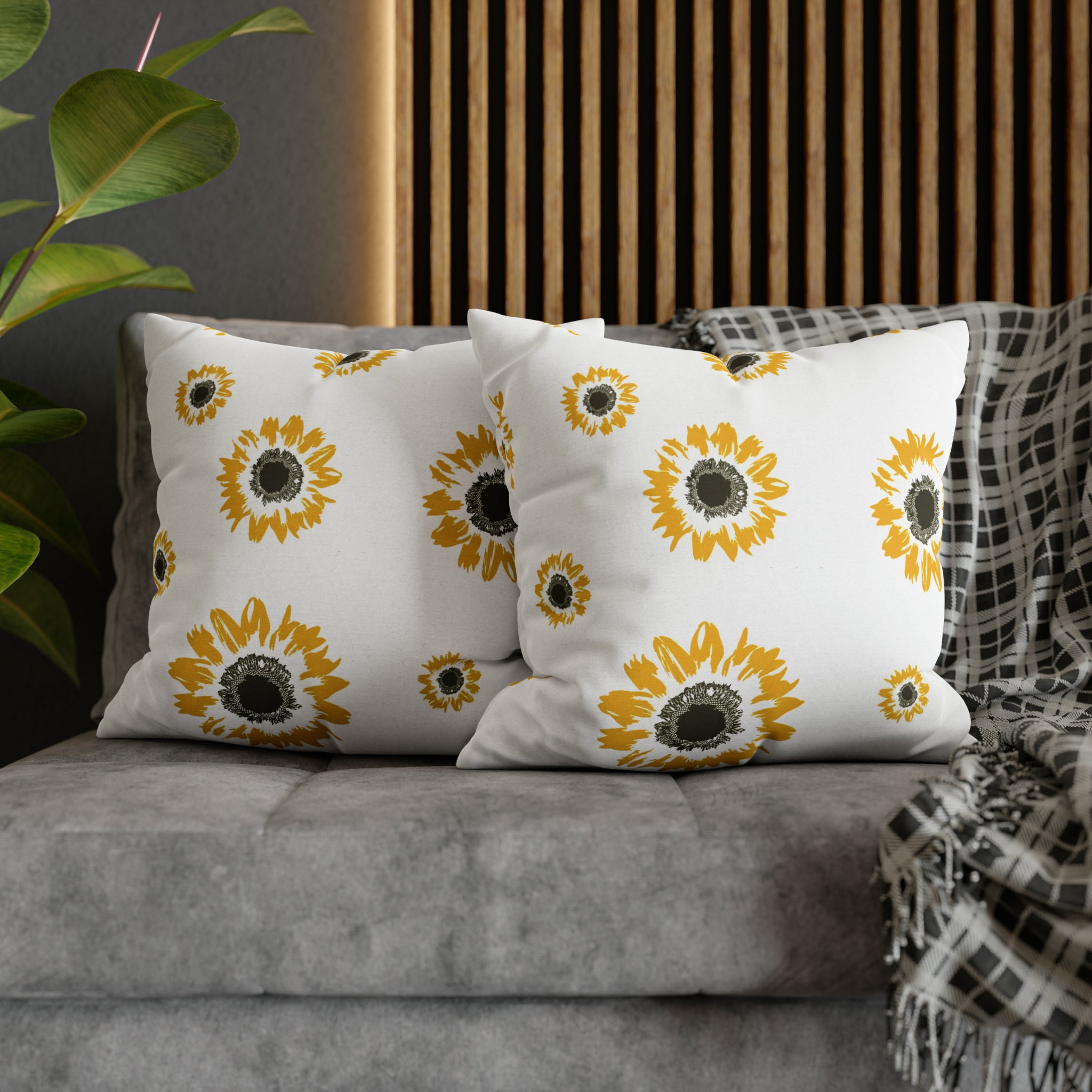 Sunflower Throw Pillow Cover | White Yellow Minimalist Floral