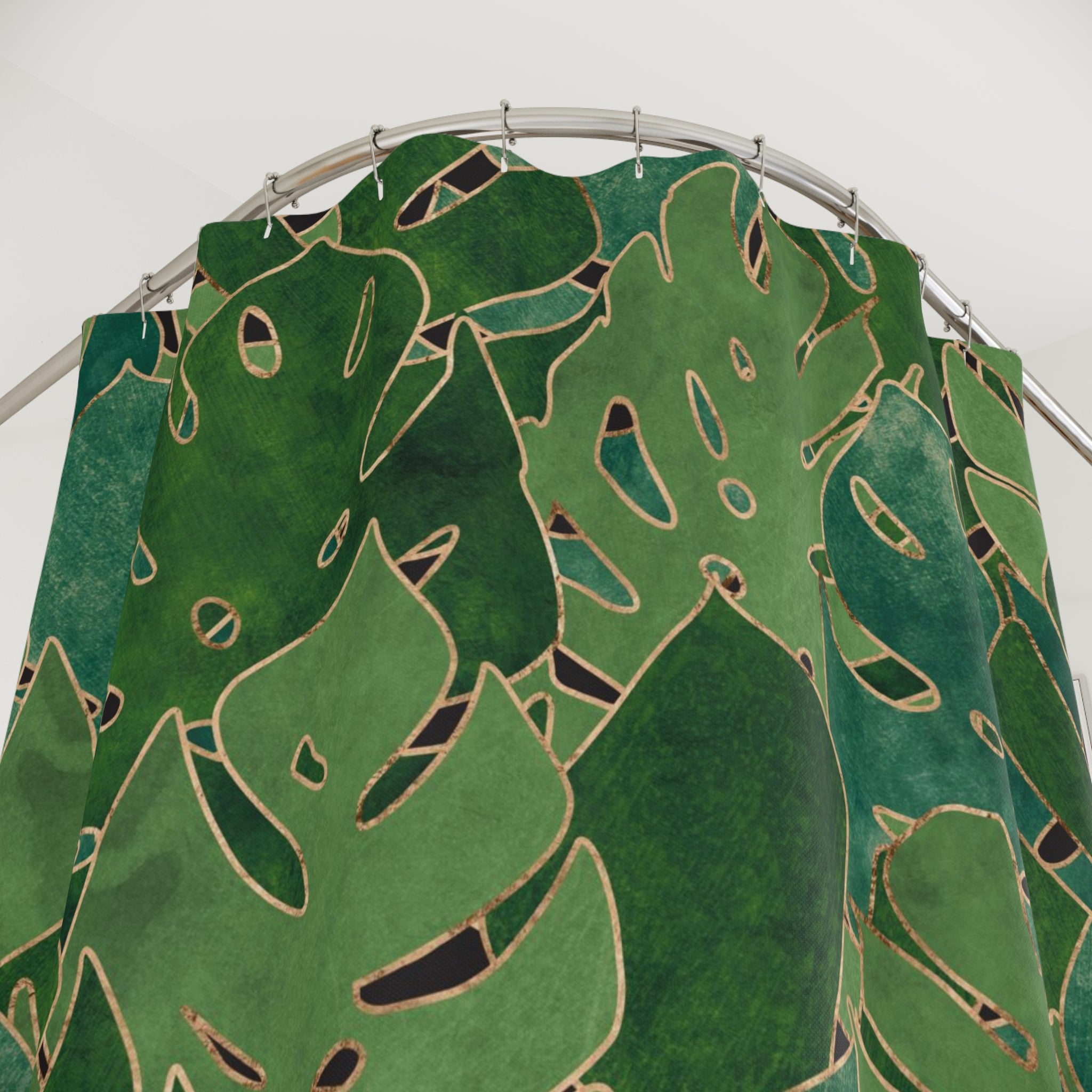 Green Shower Curtain | Jungle Monstera Leaves Bathroom Decor