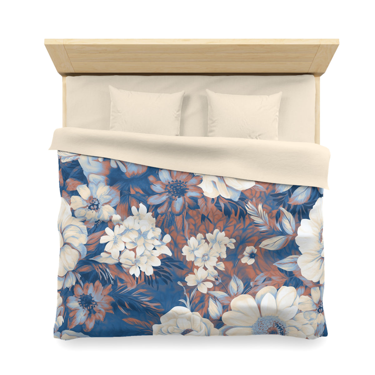 Cobalt Blue Vintage Floral Duvet Cover | Rust Cream Peony Rose Bedding
