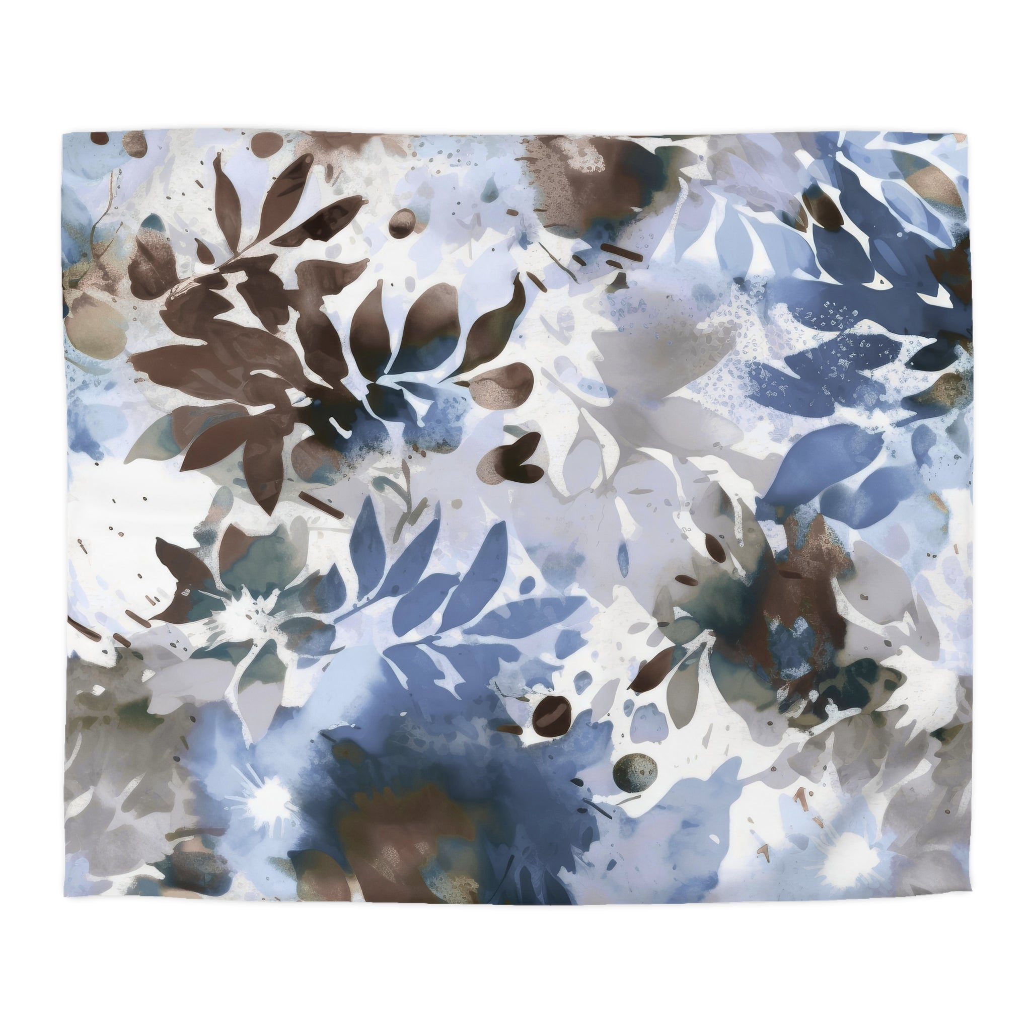 Floral Duvet, Pillow Cover | Brown Blue White Leaves Bedroom Decor