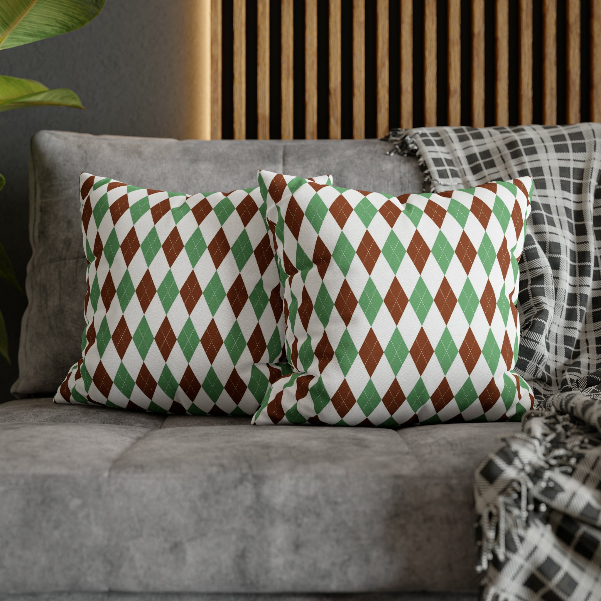 Argyle Pillow Cover | Diamond Checkered, Sage Green Brown