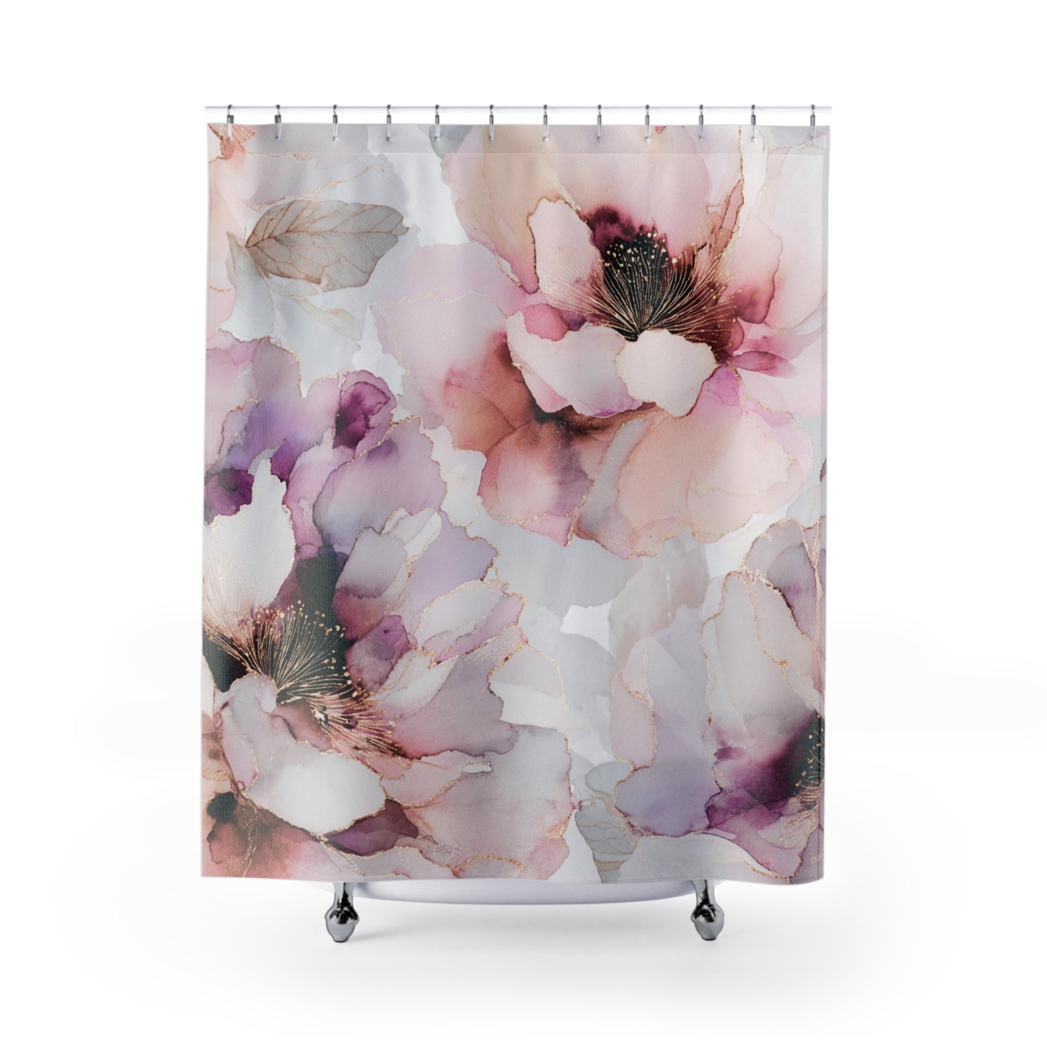 Modern Plum Purple Floral Shower Curtain | Abstract Watercolor