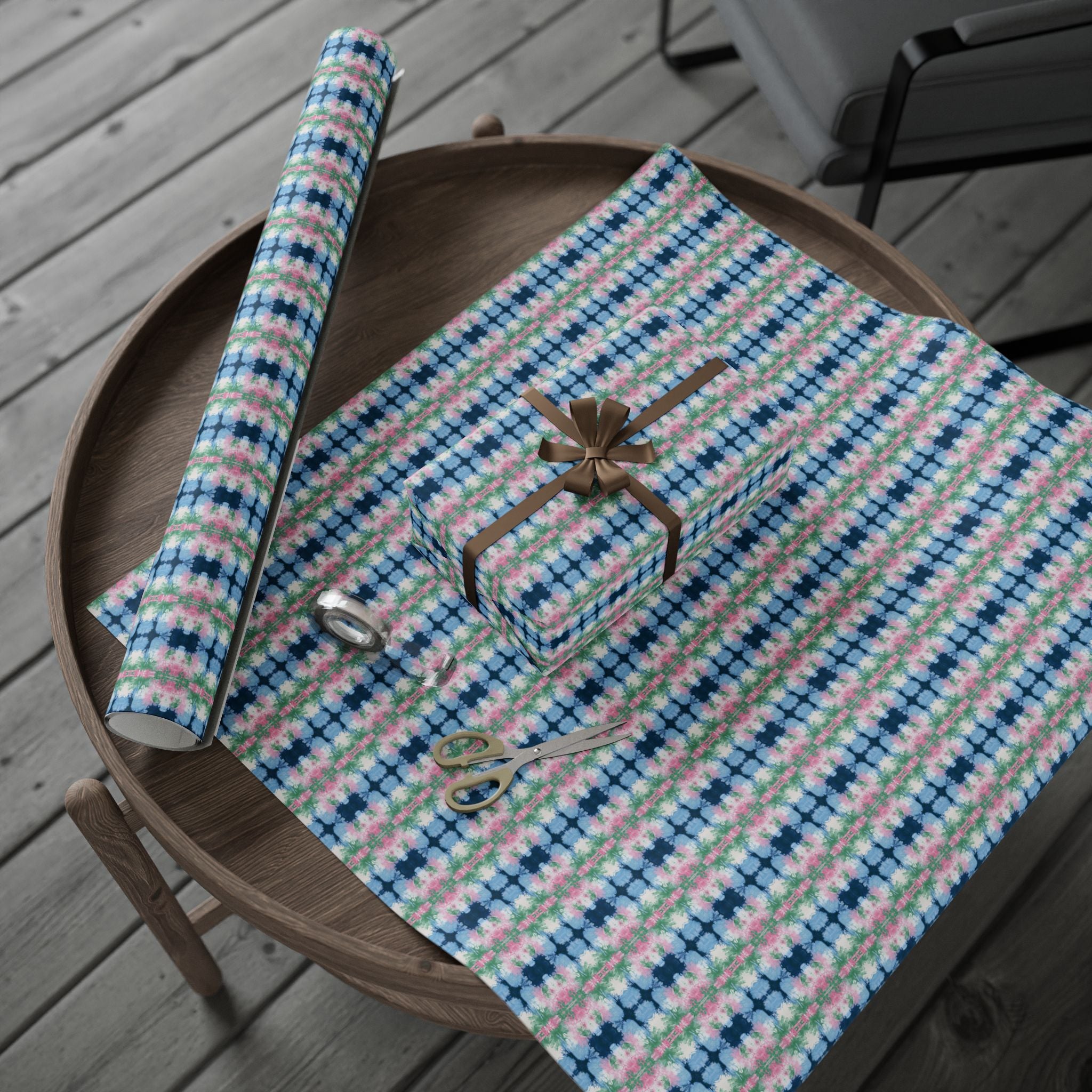 Abstract Wrapping Paper, Blue Pink Gift Wrapping for the Holidays, Birthdays