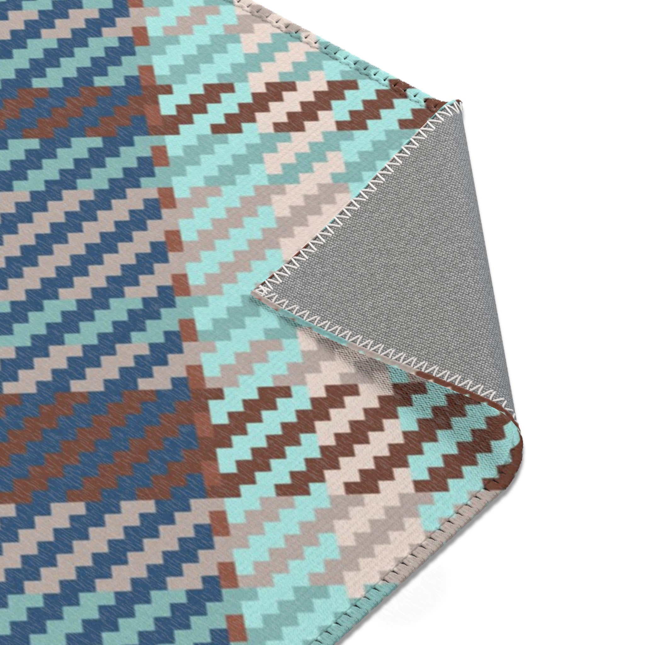 Boho Plaid Area Rug | Teal Mint Green, Blue Brown Rug