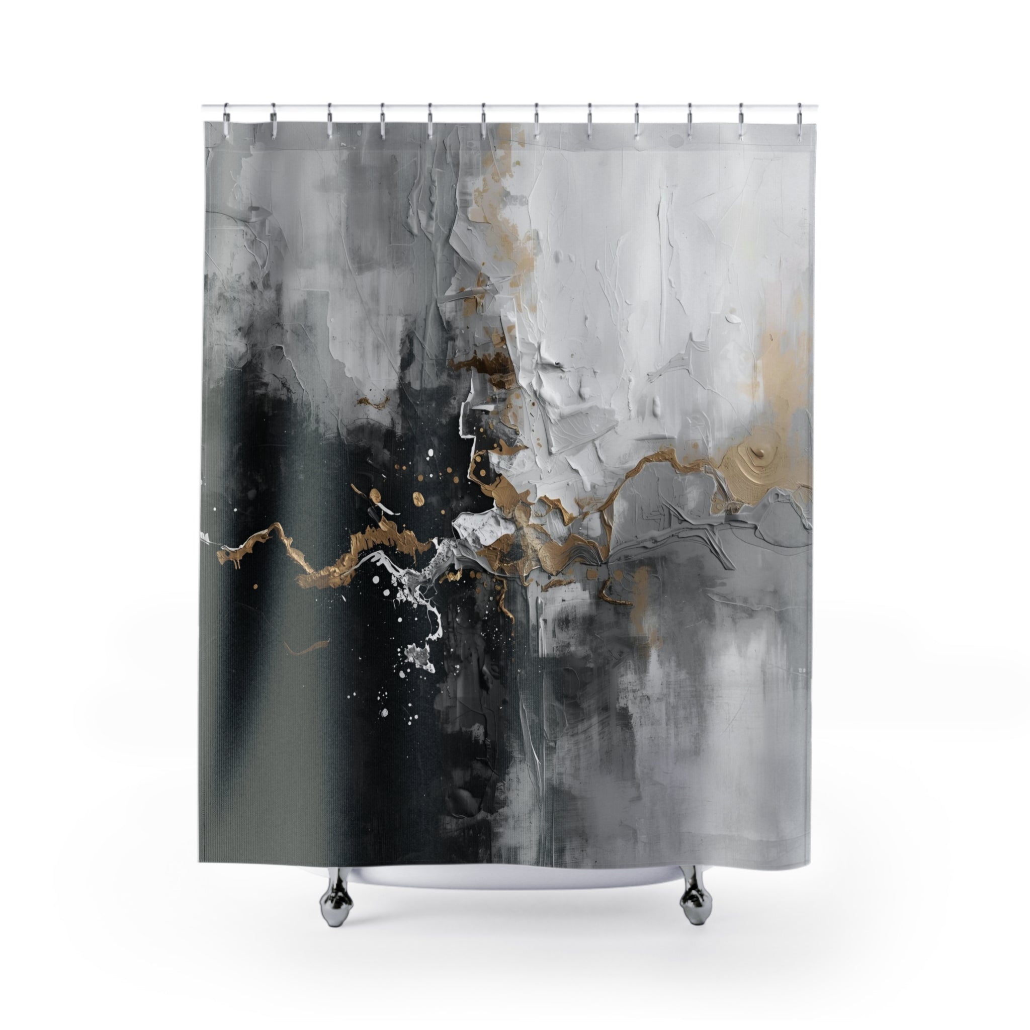 Black & White Shower Curtain | Grey Rustic Abstract Watercolor