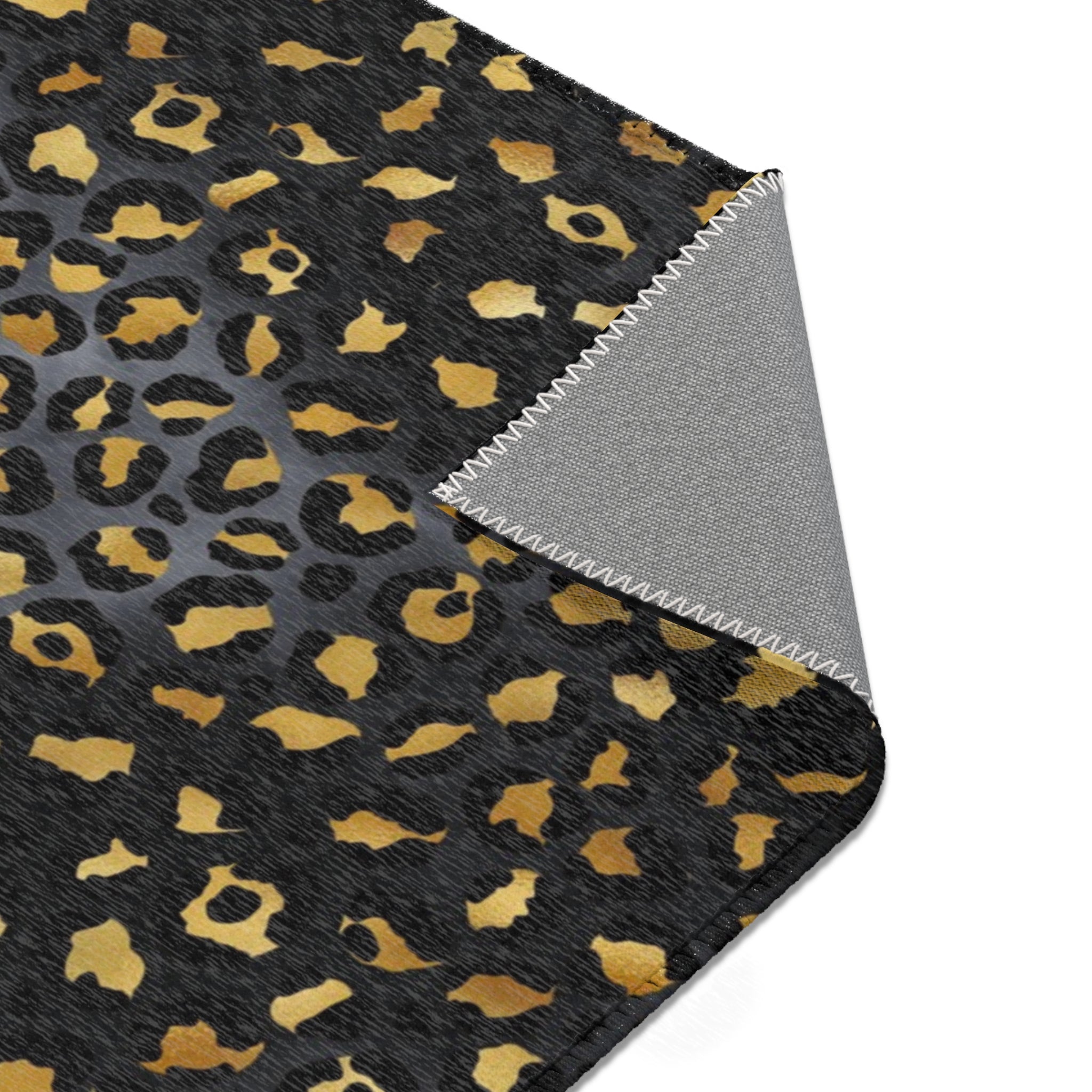 Boho Area Rug | Grey, Black Beige, Muted Gold Leopard