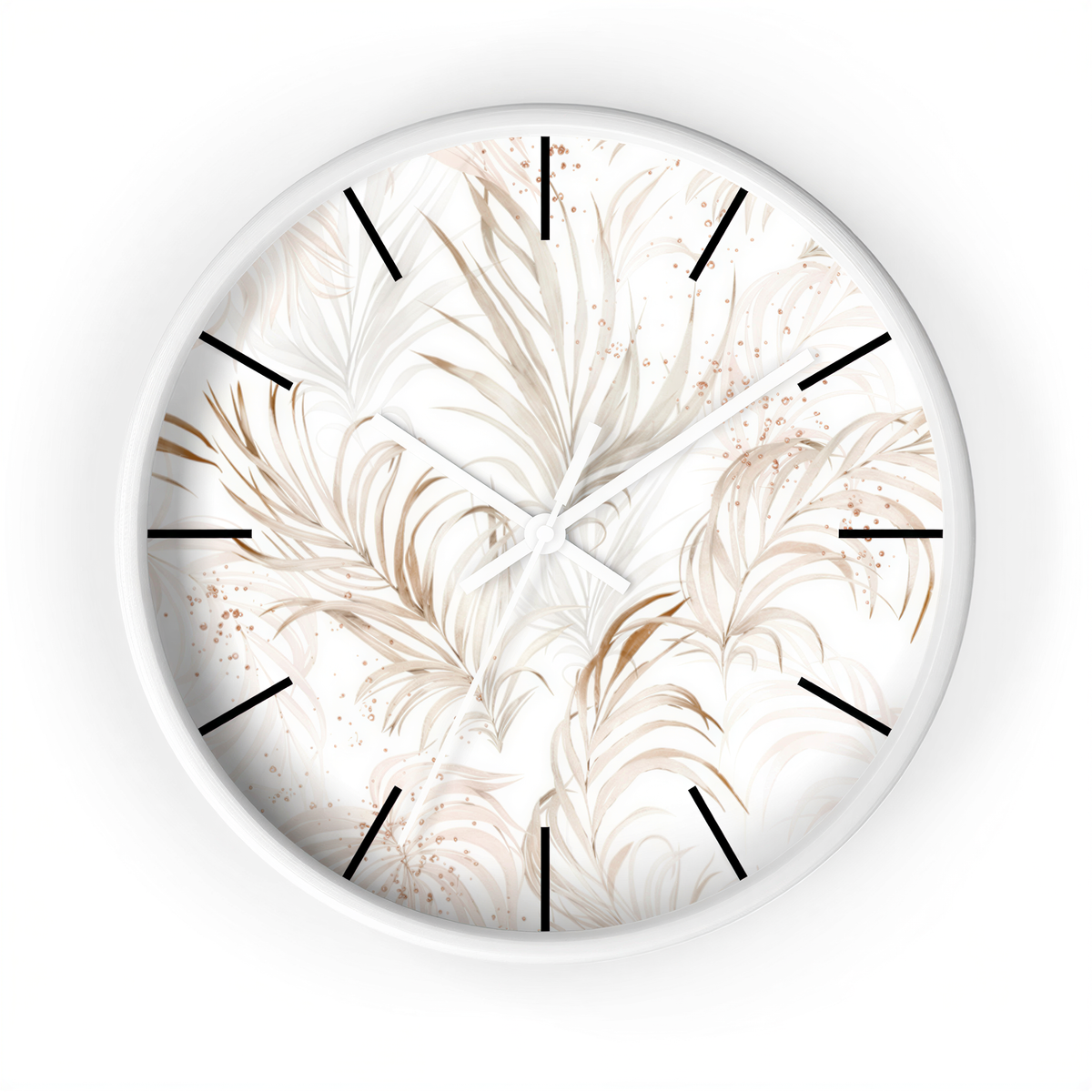 Floral Wood Wall Clock White Beige Leaves in a home office setting