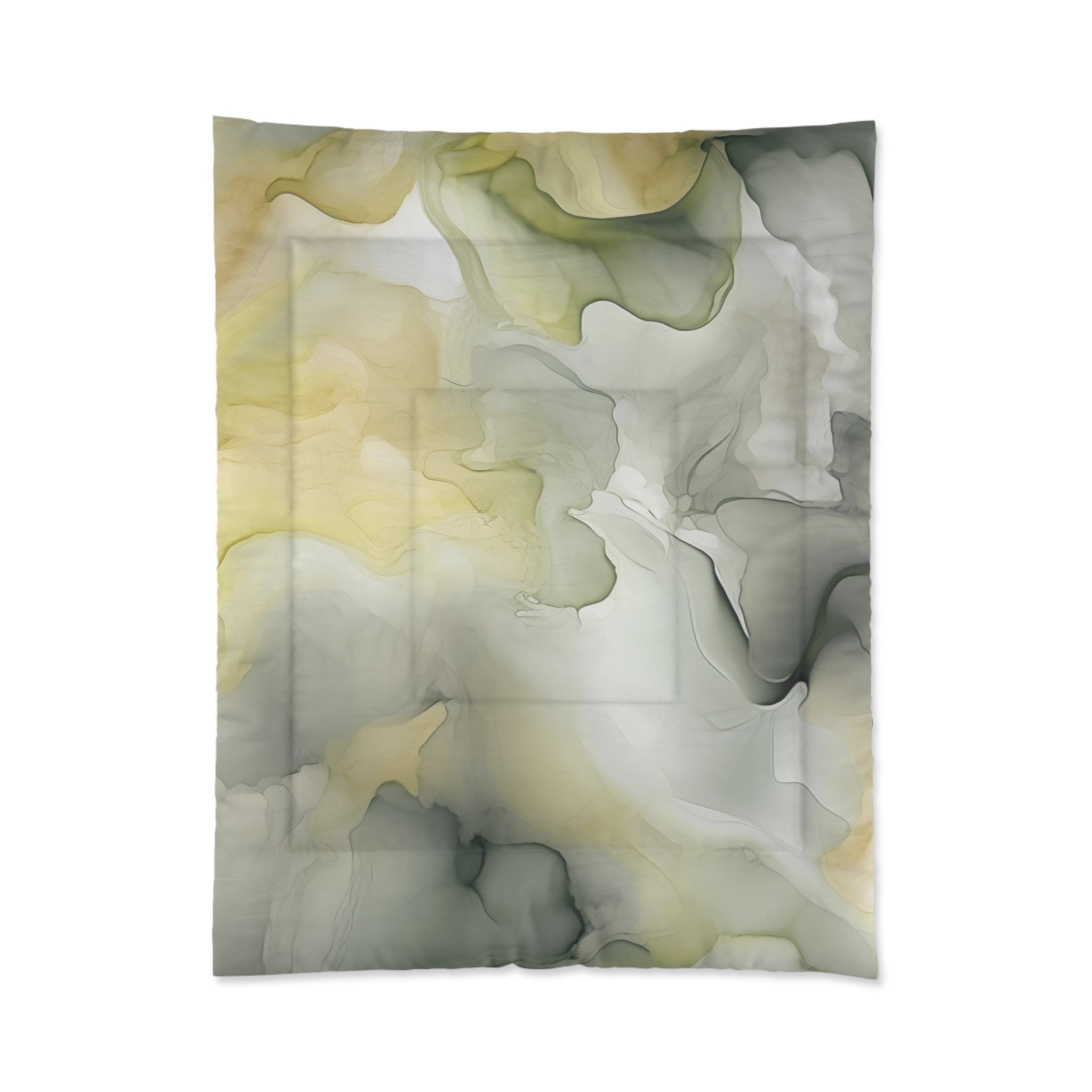 Abstract Comforter | Grey Yellow, Neutral Ombre Watercolor