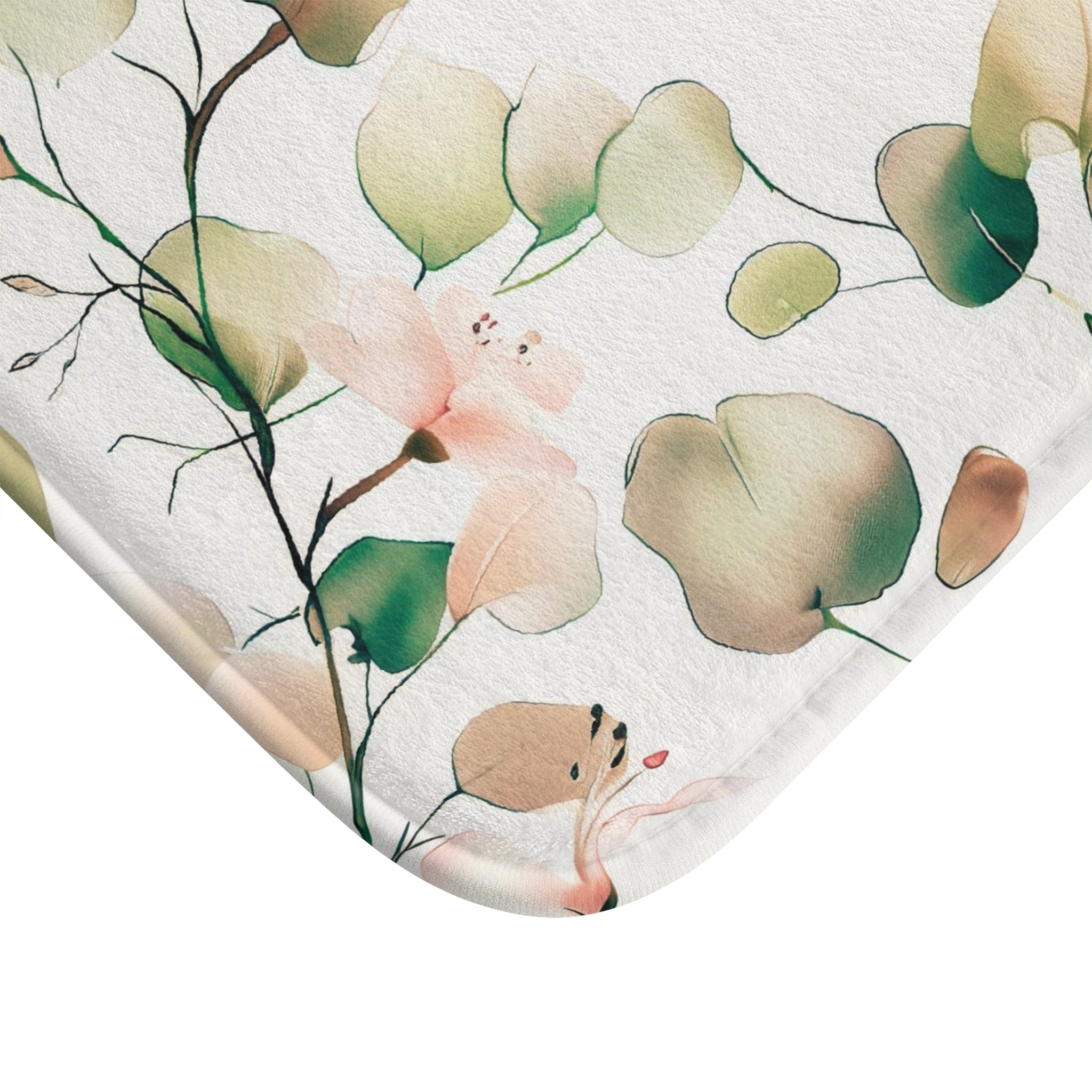 Boho Bath, Kitchen Mat | Floral, Sage Green, Blush Pink, White