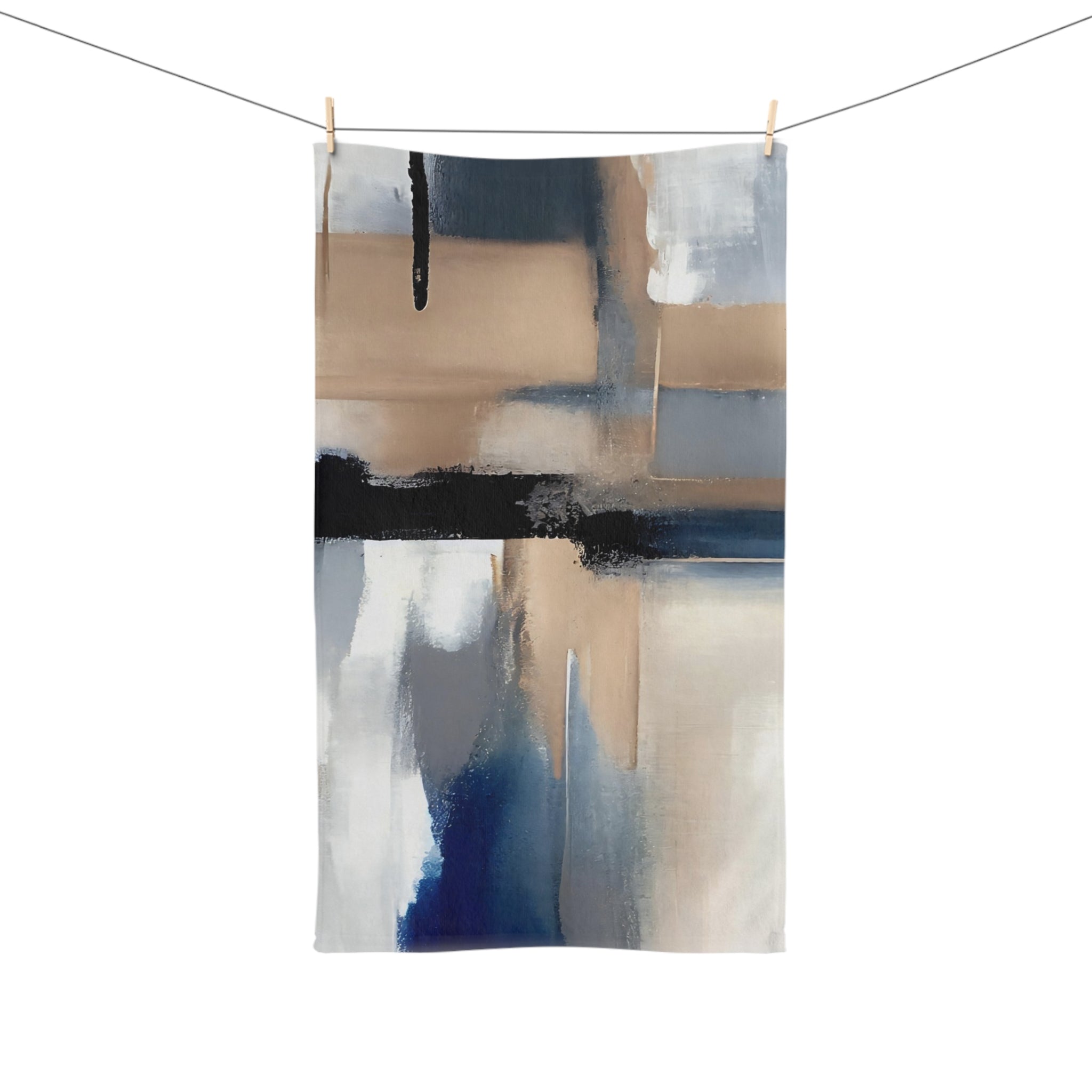 Kitchen, Bath Hand Towel | Abstract Beige Grey, Navy Denim Blue, White