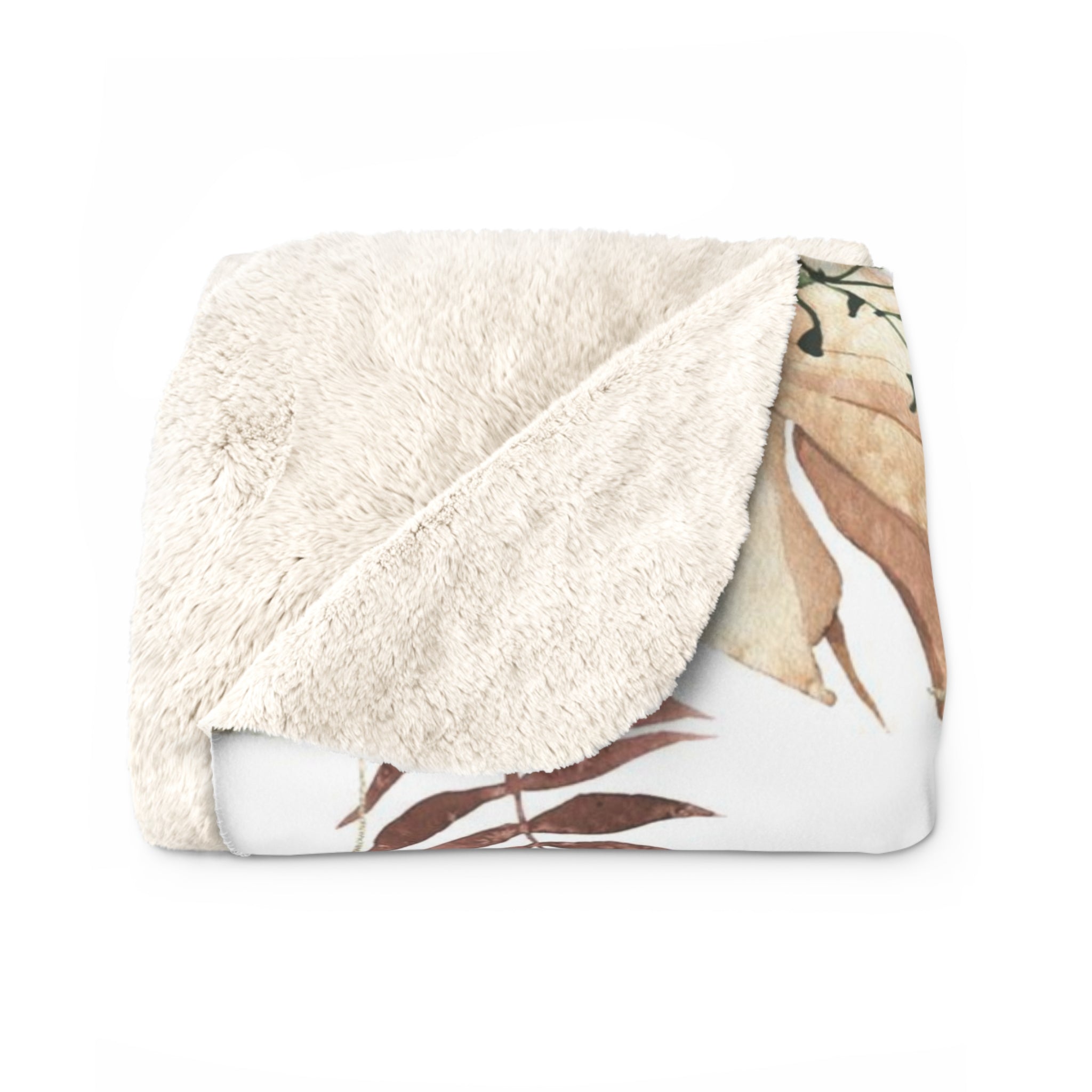 Floral Boho Comfy Blanket | White Beige Leaves