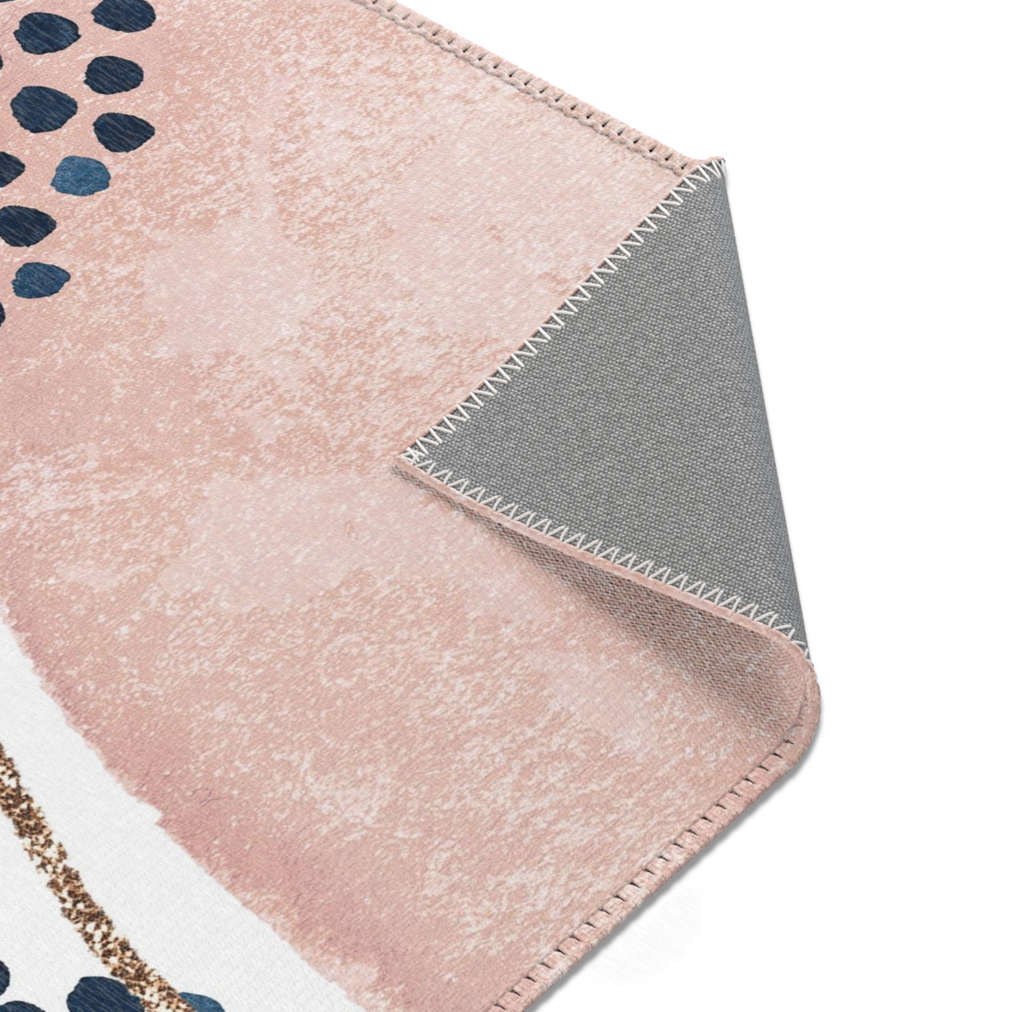 Abstract Boho Rectangle Area Rug | Modern Blush Pink, Navy Blue
