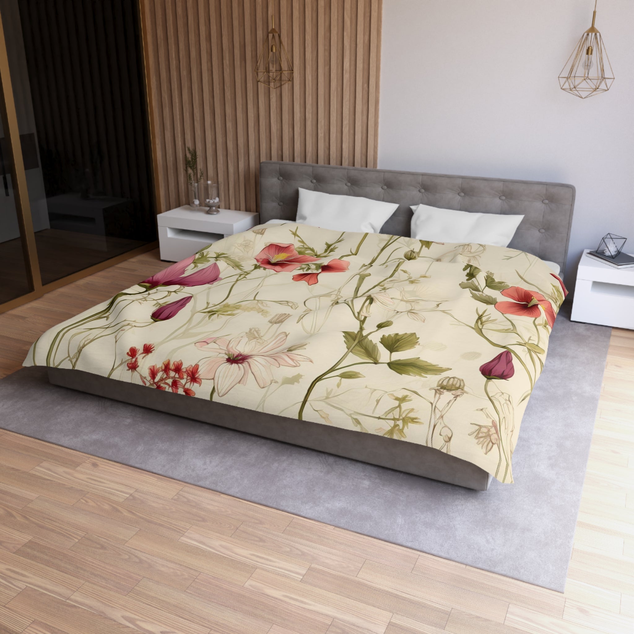 Floral Duvet Cover | Beige, Pink, Sage Green Bedding Duvet Cover | Bedroom Decor