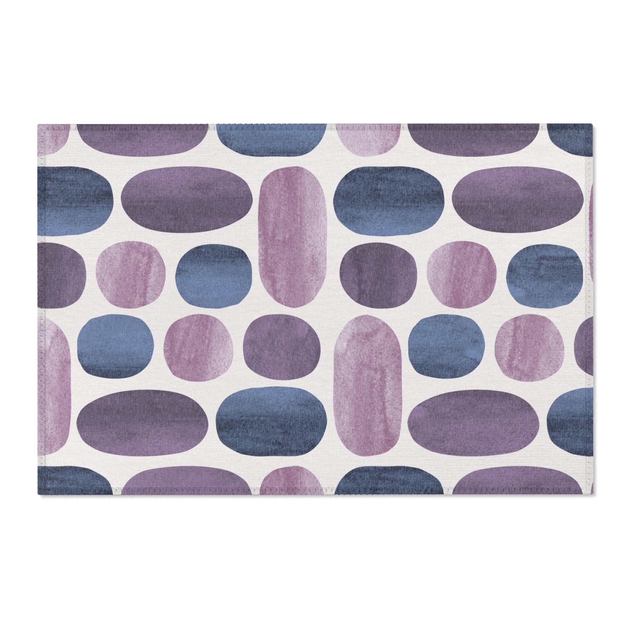 Abstract Boho Area Rug | Navy Blue, Lavender Lilac Purple Watercolor